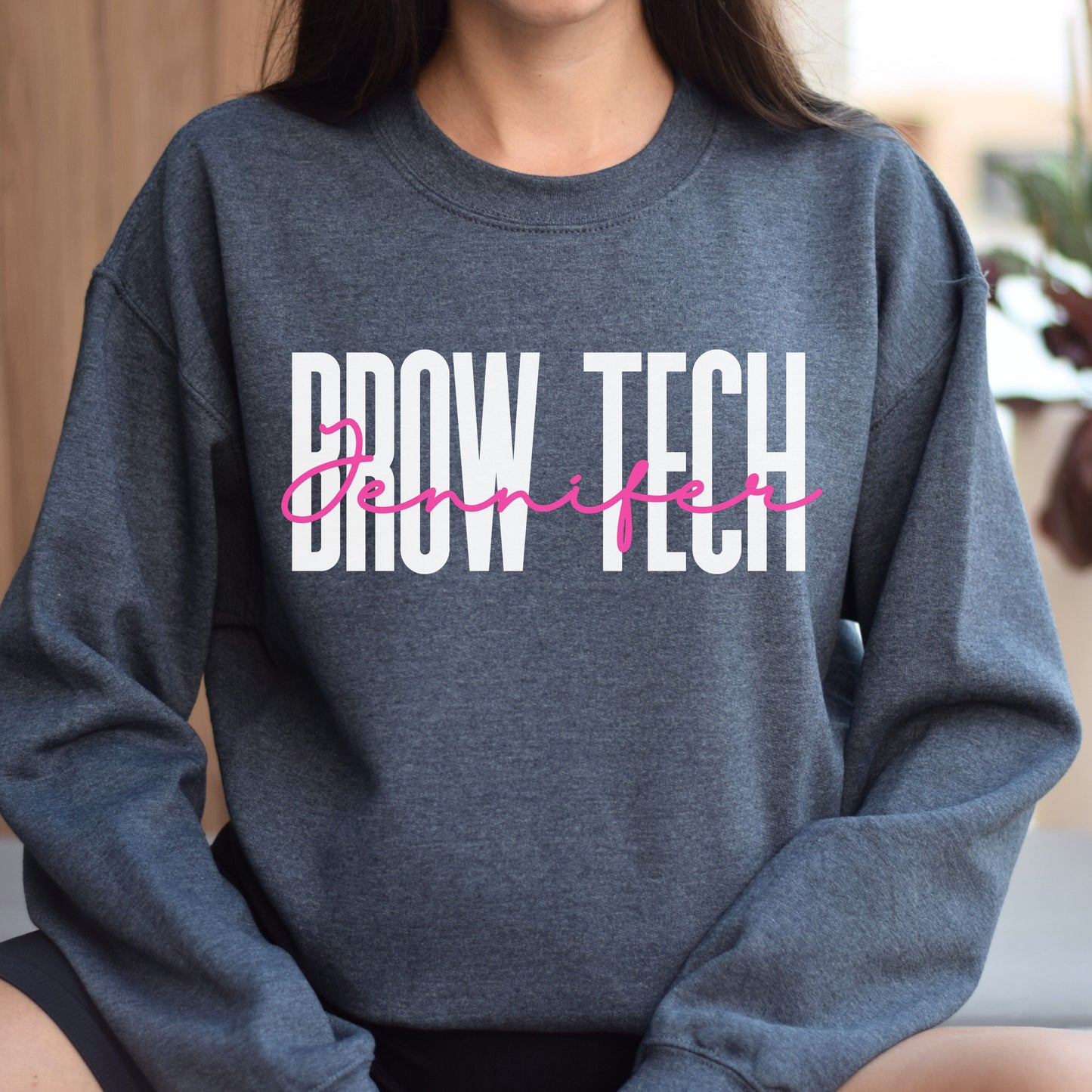 Personalized Brow tech Unisex Sweatshirt Custom name Brow technician Sand Black Dark Heather-Dark Heather-Family-Gift-Planet