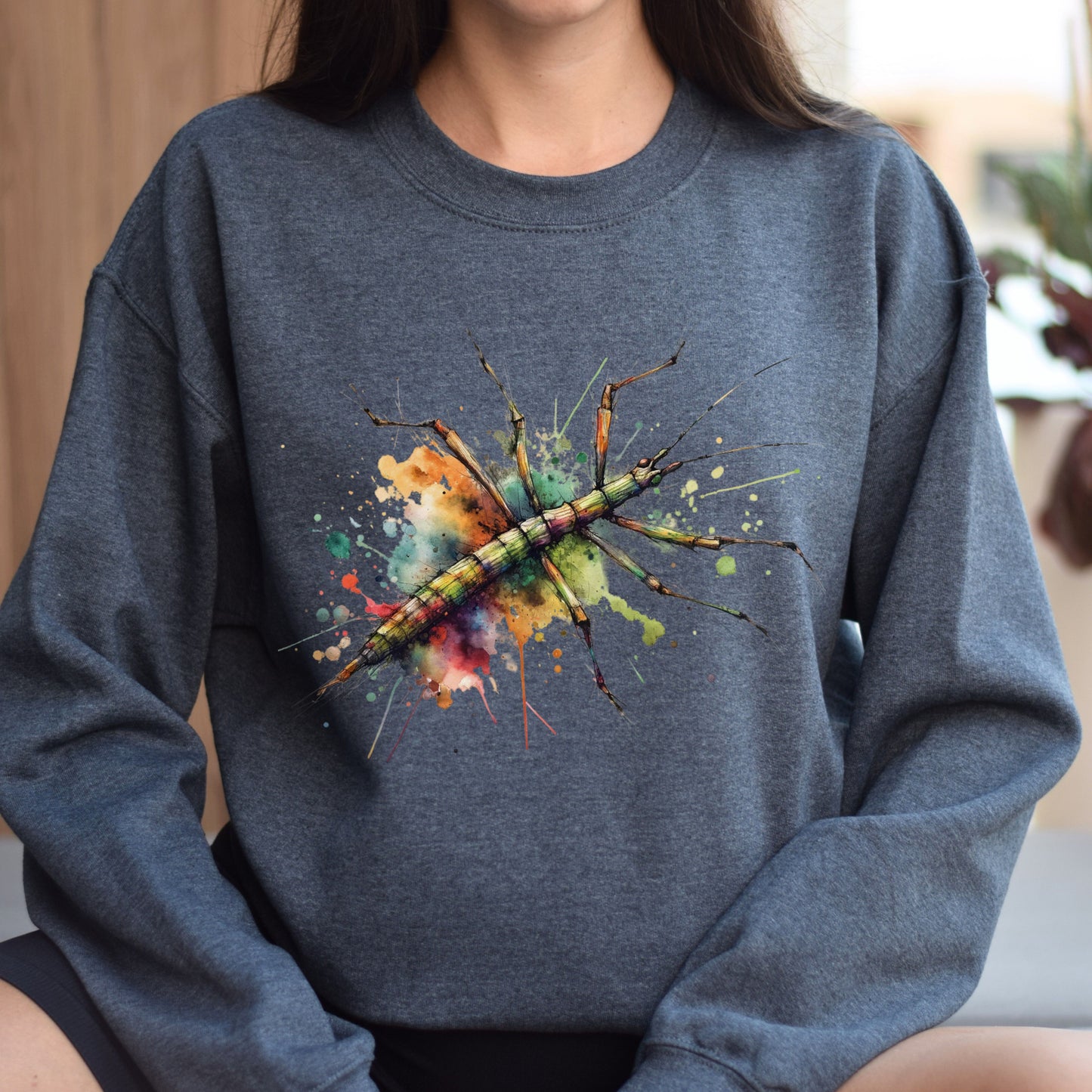 Stick bug Color Splash Unisex Sweatshirt Black Navy Dark Heather-Dark Heather-Family-Gift-Planet