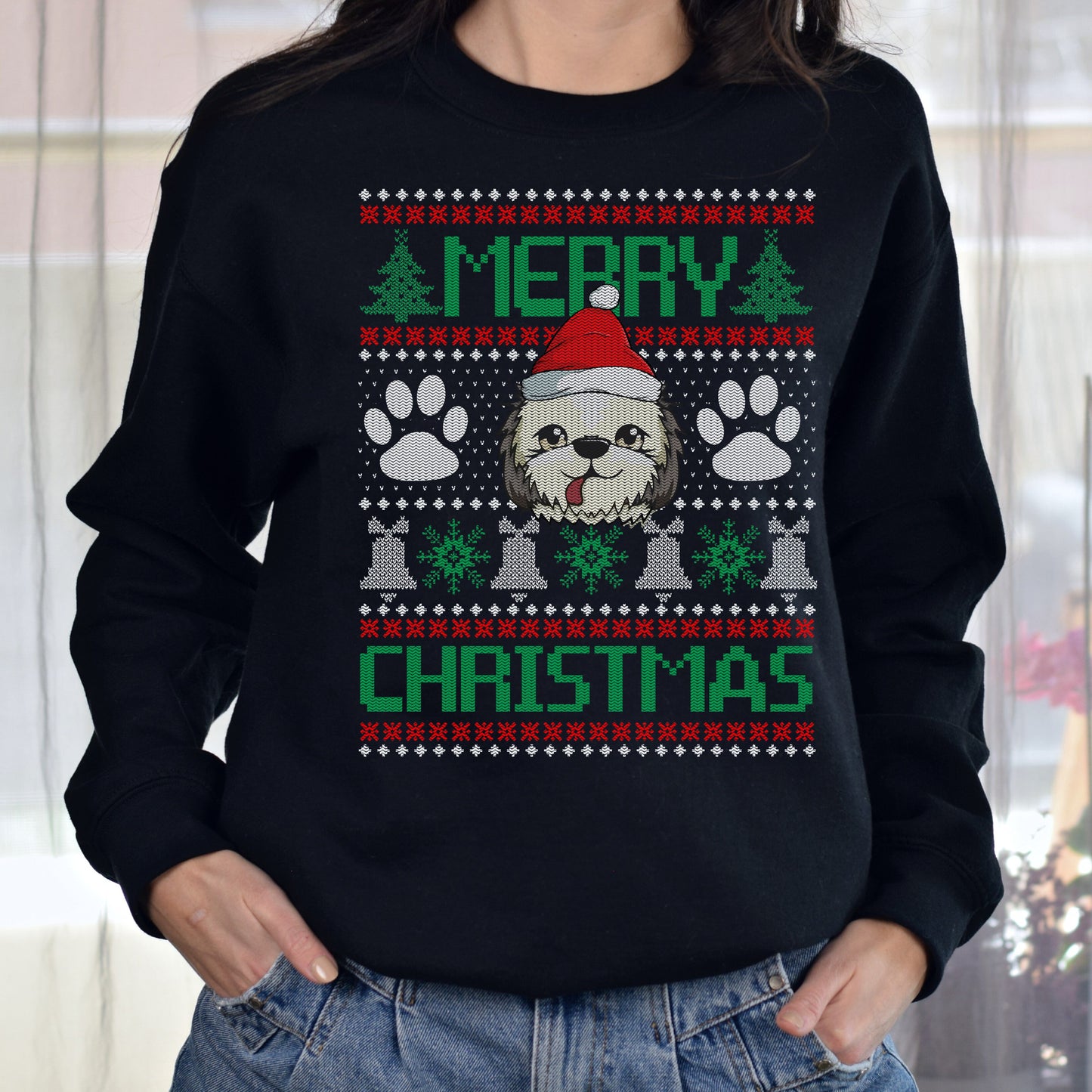 Dog owner Christmas Unisex Sweatshirt Ugly sweater Black Dark Heather-Family-Gift-Planet