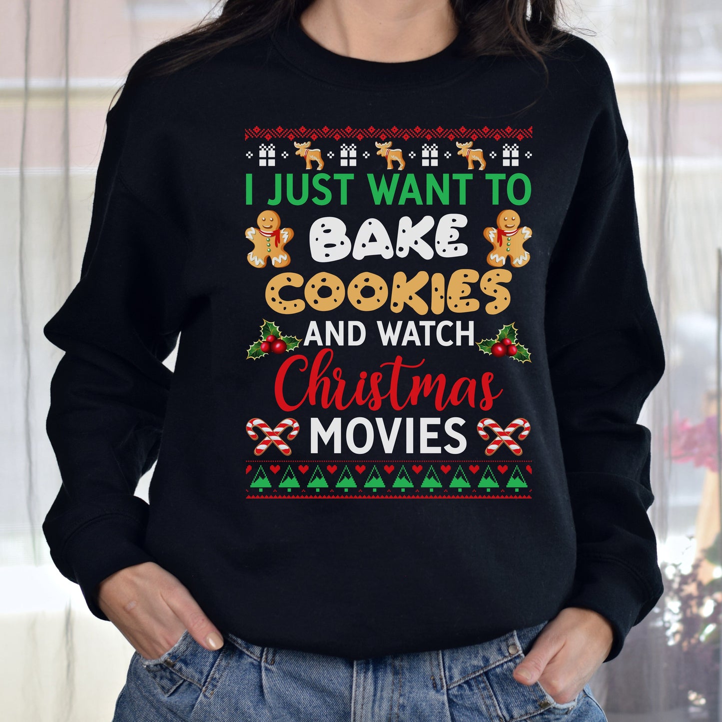 Cookies and movies Christmas Unisex Sweatshirt Ugly sweater Black Dark Heather-Family-Gift-Planet