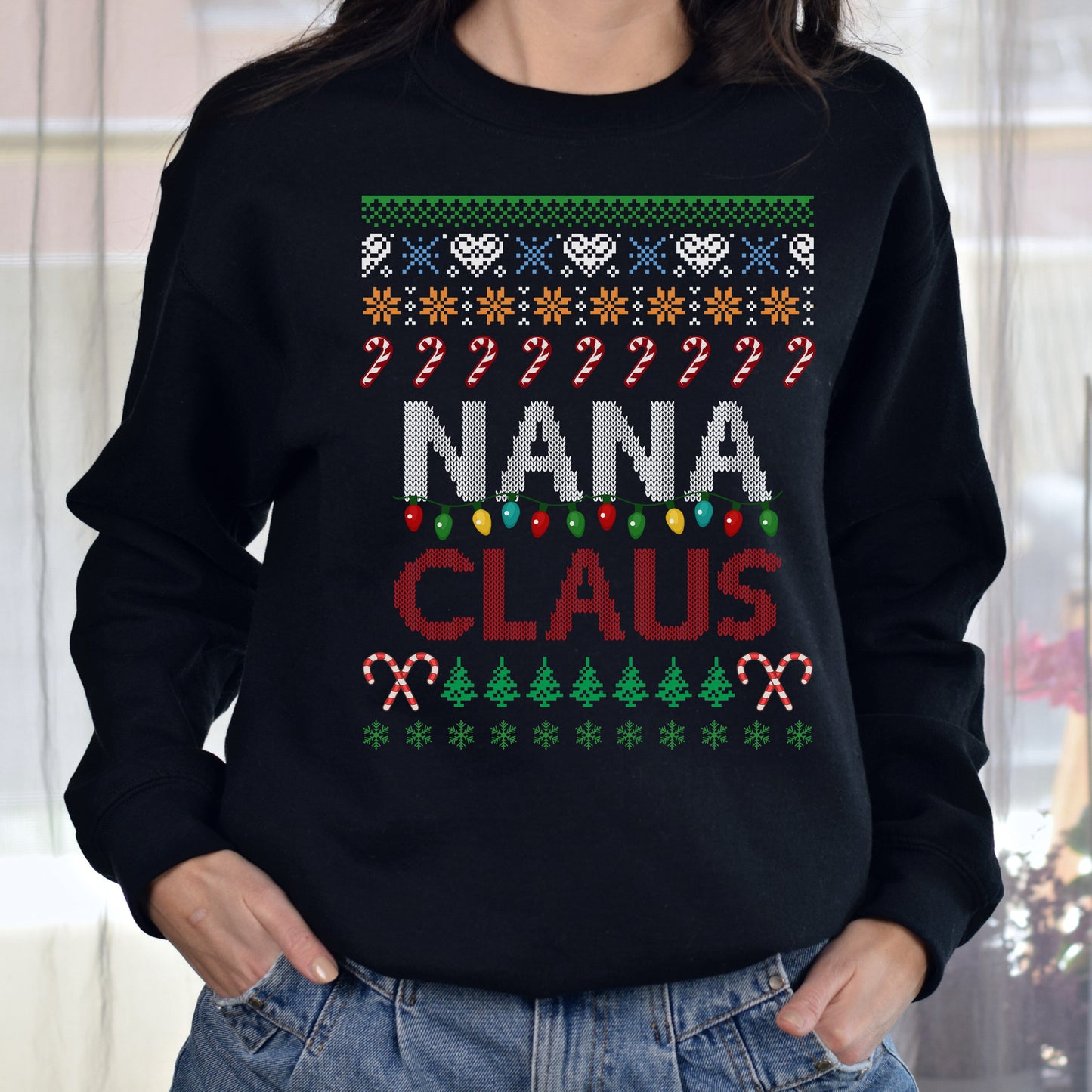 Nana Claus Christmas Unisex Sweatshirt Ugly sweater Black Dark Heather-Family-Gift-Planet