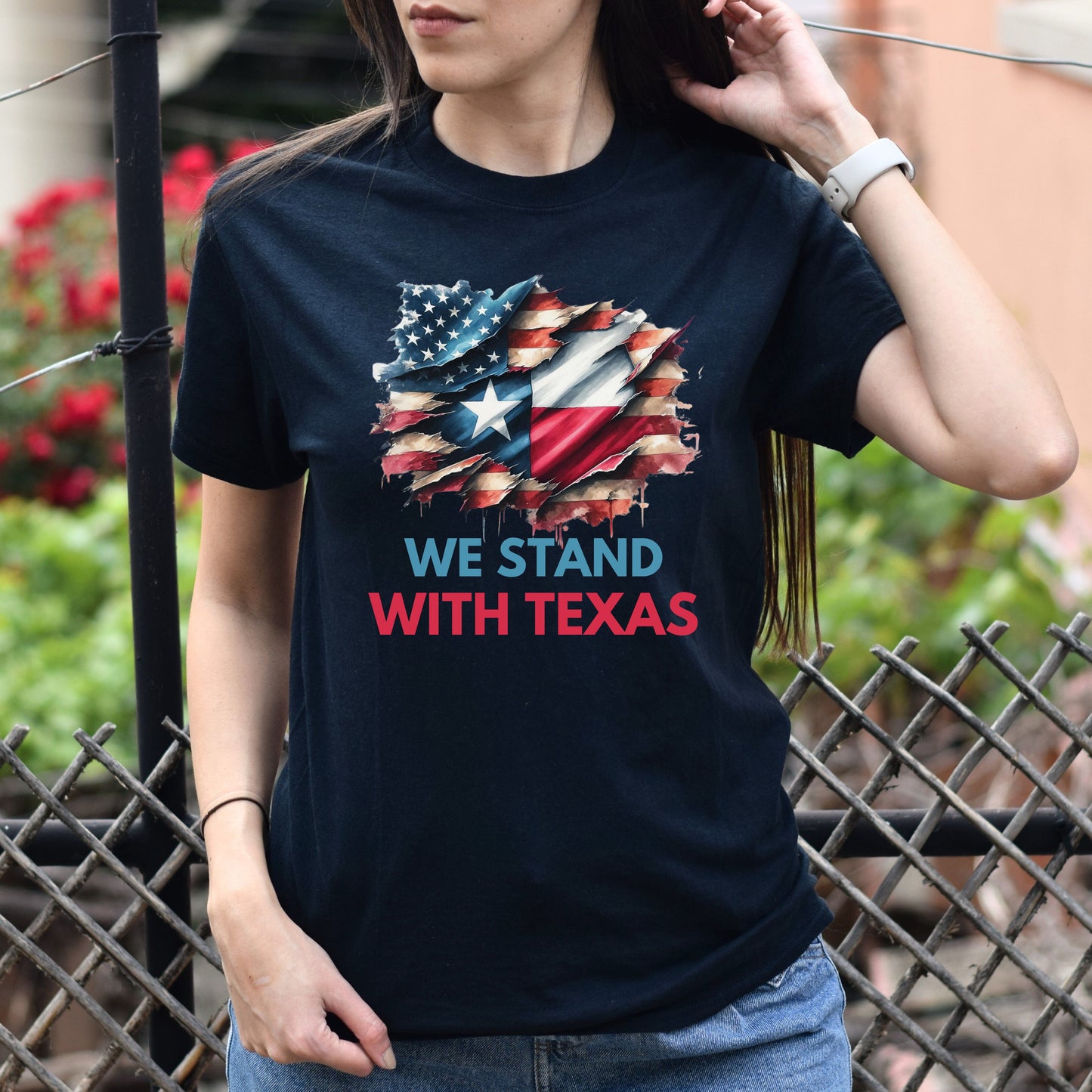 We stand with Texas Support Texas Unisex Tshirt Texas flag USA flag tee Black Navy Dark Heather-Black-Family-Gift-Planet