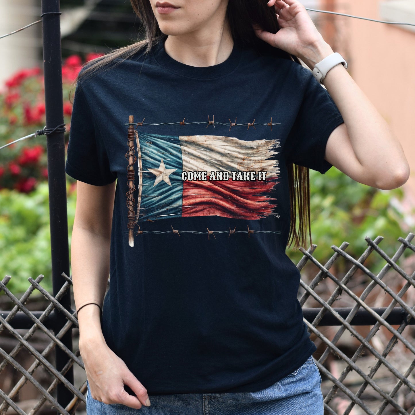 Come and Take it Texas flag Unisex Tshirt Texas support tee Black Navy Dark Heather-Black-Family-Gift-Planet