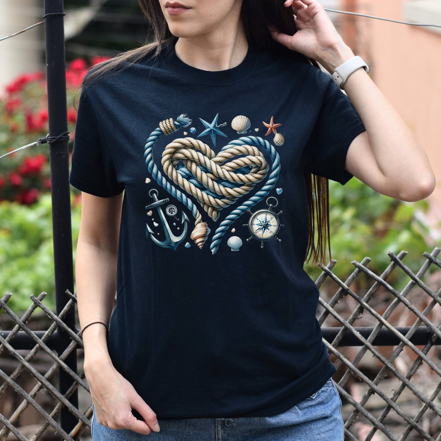 Marine Rope Heart Unisex T-shirt sea cruise love tee Black Navy Dark Heather-Black-Family-Gift-Planet