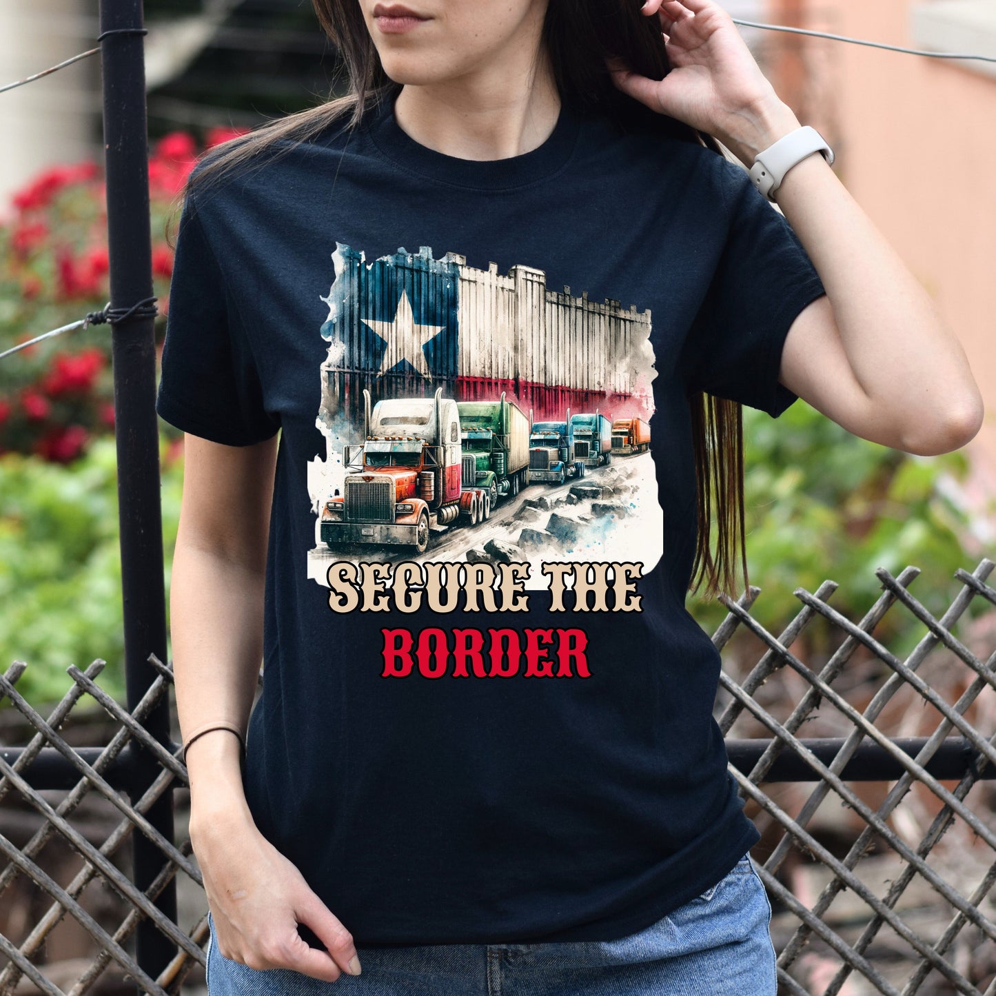 Secure the border Unisex Tshirt border truck Texas black-Black-Family-Gift-Planet