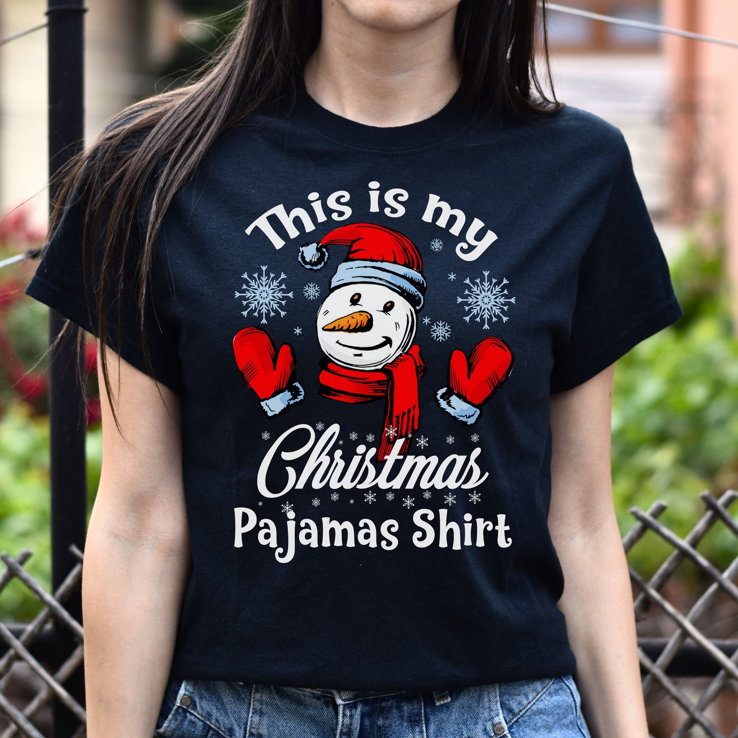 Christmas pajamas Unisex shirt snowman Holiday tee Black Dark Heather-Family-Gift-Planet