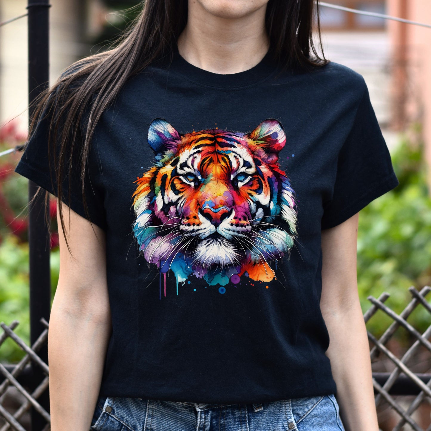 Bright colorful majestic tiger Unisex T-shirt Black Navy Dark Heather-Family-Gift-Planet