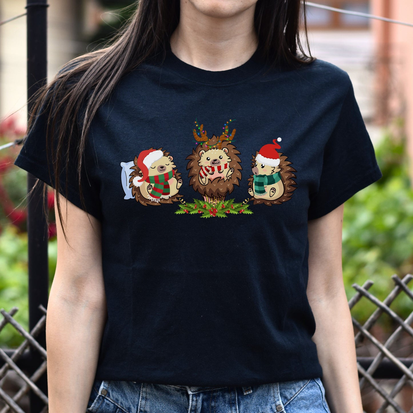 Hedgehogs Christmas Unisex shirt hedgehog lover Holiday tee Black Dark Heather-Family-Gift-Planet