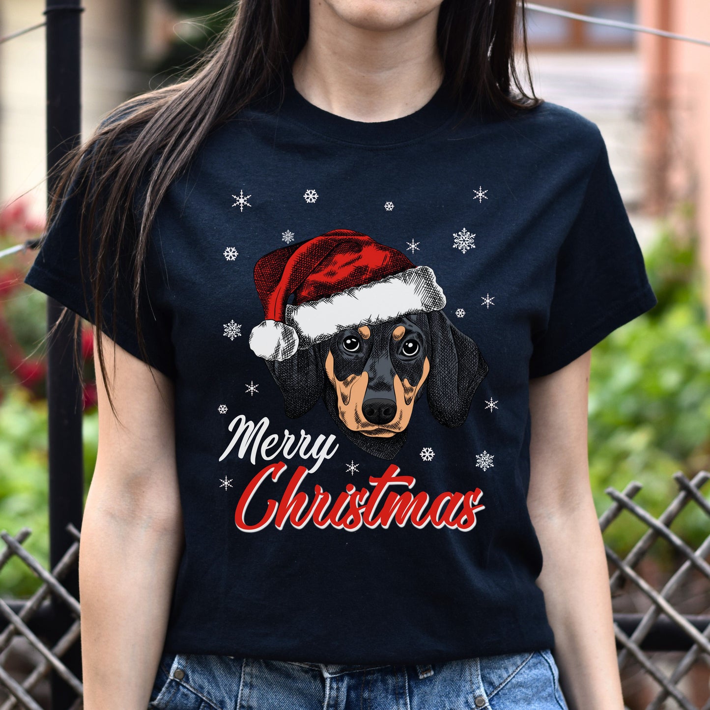 Dachshund Christmas Unisex shirt dachshund owner Holiday tee Black Dark Heather-Family-Gift-Planet