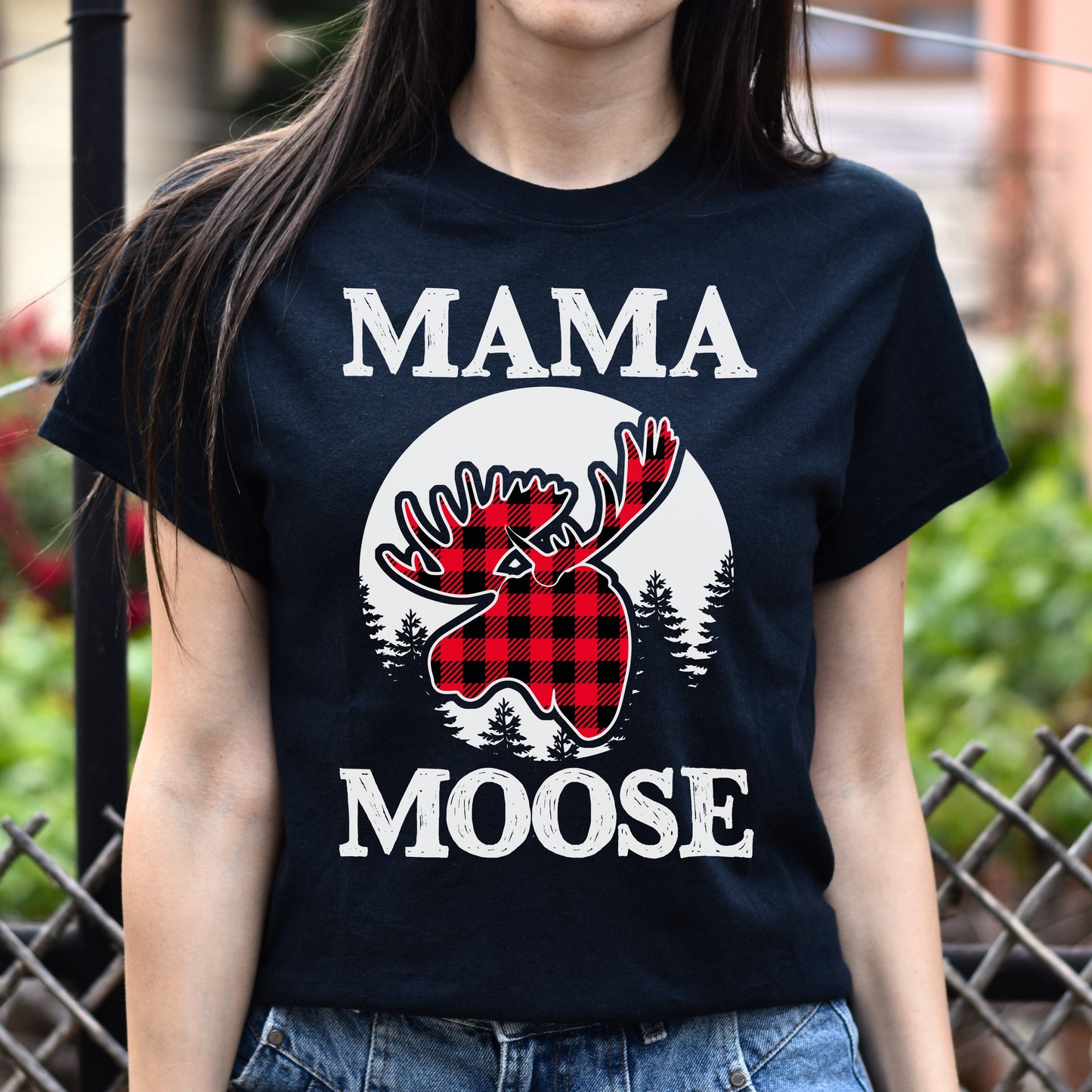 Mama Moose Christmas Unisex Shirt Mom Holiday tee Black Dark Heather-Family-Gift-Planet