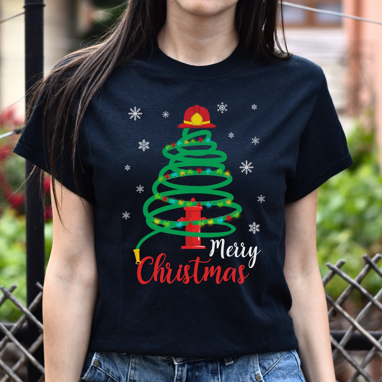 Firefighter Christmas tree Unisex shirt firefighter Holiday tee Black Dark Heather-Family-Gift-Planet