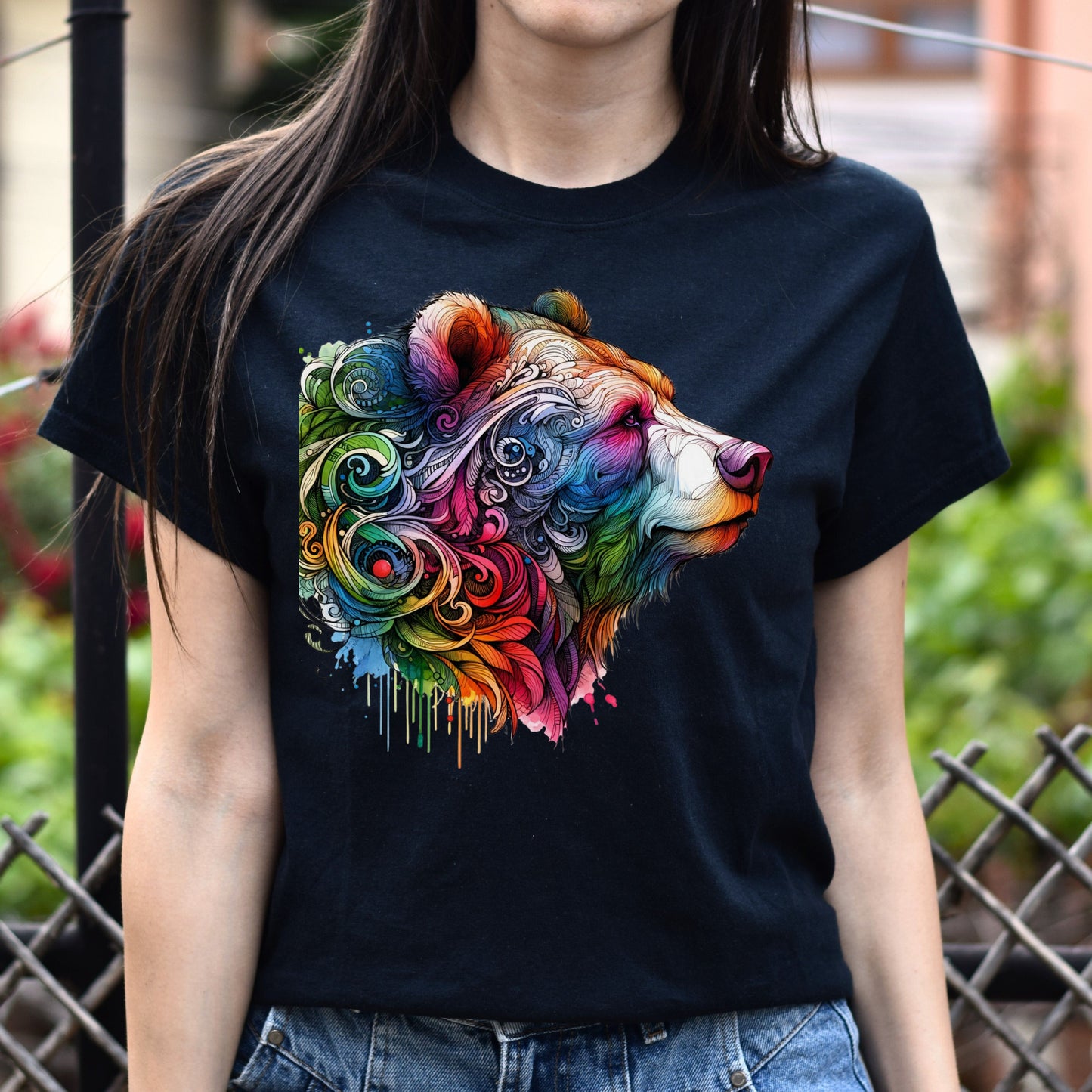 Bear colorful artistic Unisex T-shirt Black Navy Dark Heather-Black-Family-Gift-Planet