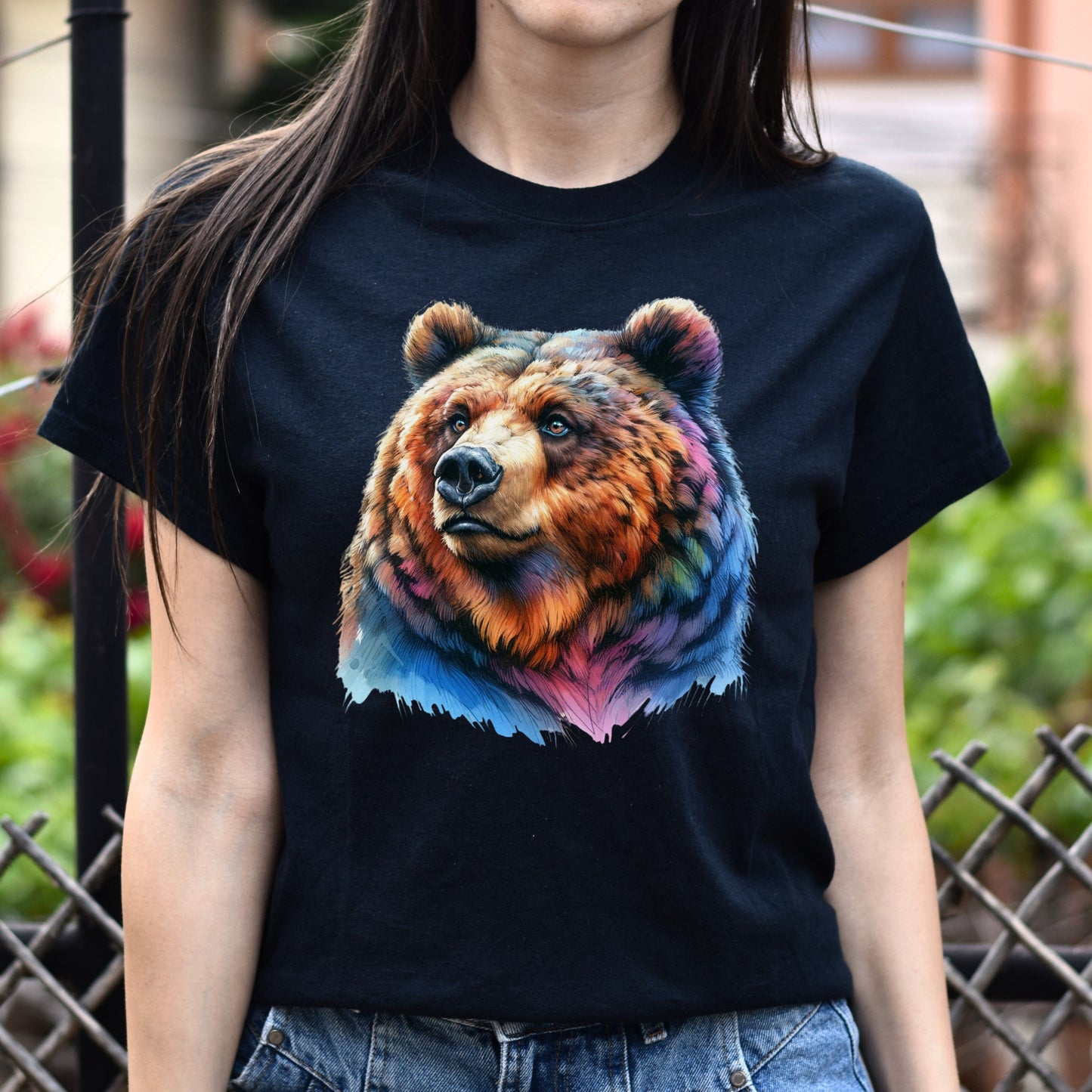 Grizzly artistic colorful Unisex T-shirt Black Navy Dark Heather-Black-Family-Gift-Planet