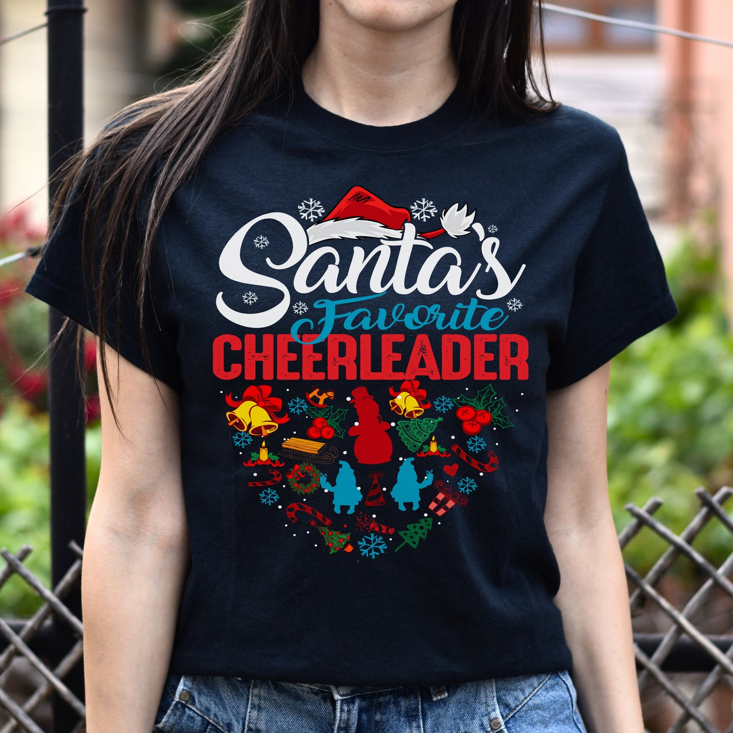 Santa's favorite cheerleader Unisex shirt cheer coach Holiday tee Black Dark Heather-Family-Gift-Planet