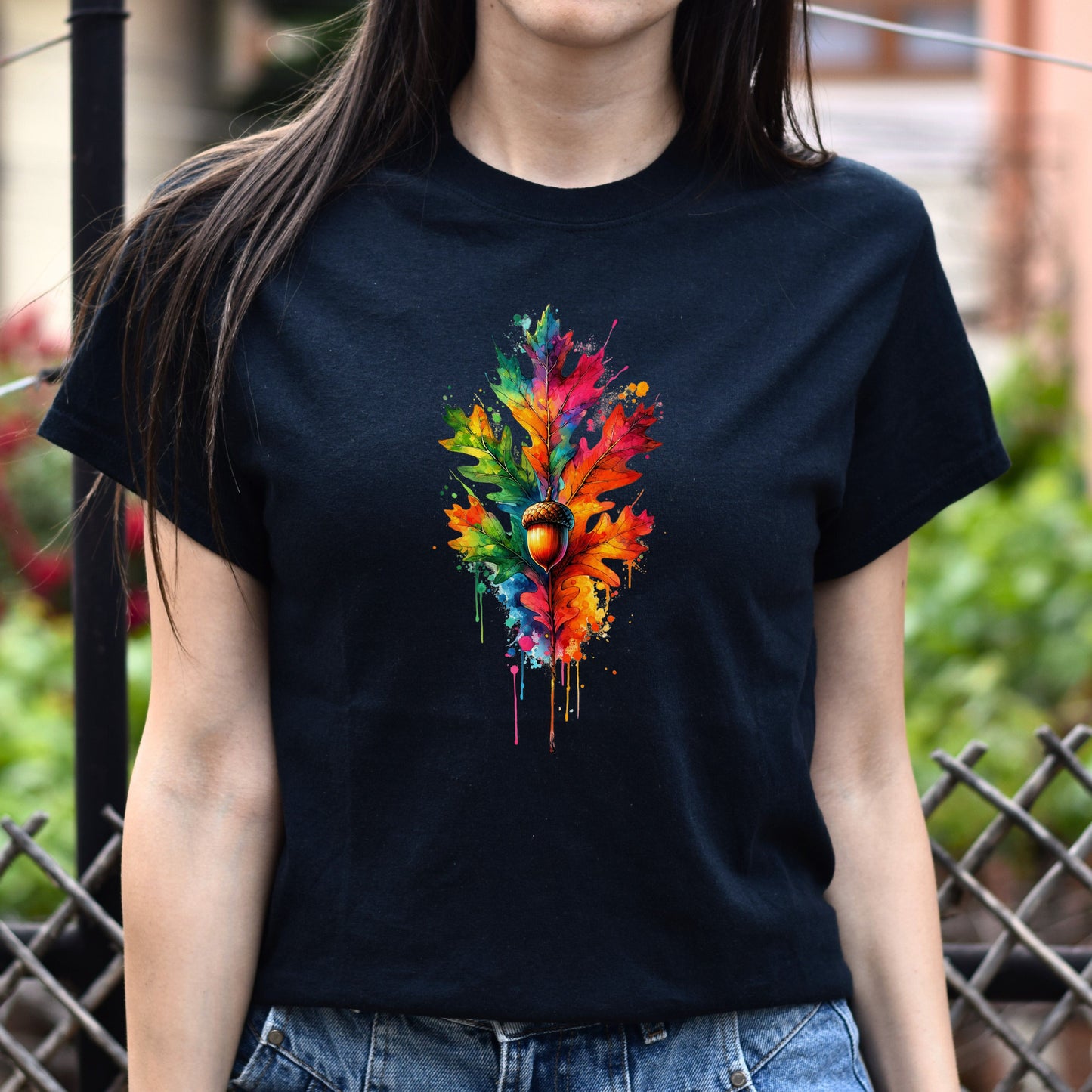 Abstract oak tree leaf Color Splash Unisex T-shirt Black Navy Dark Heather-Black-Family-Gift-Planet