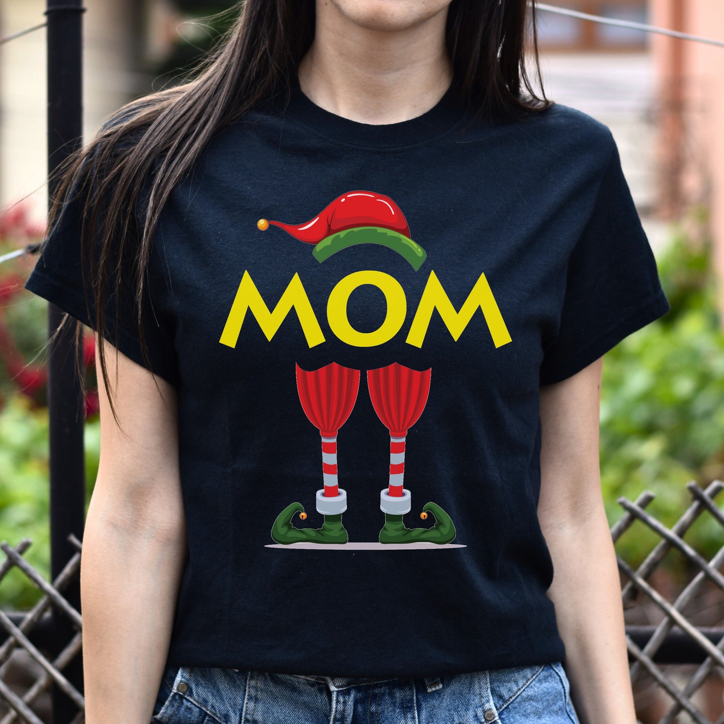 Mom elf Christmas Unisex shirt mama elf Holiday tee Black Dark Heather-Family-Gift-Planet