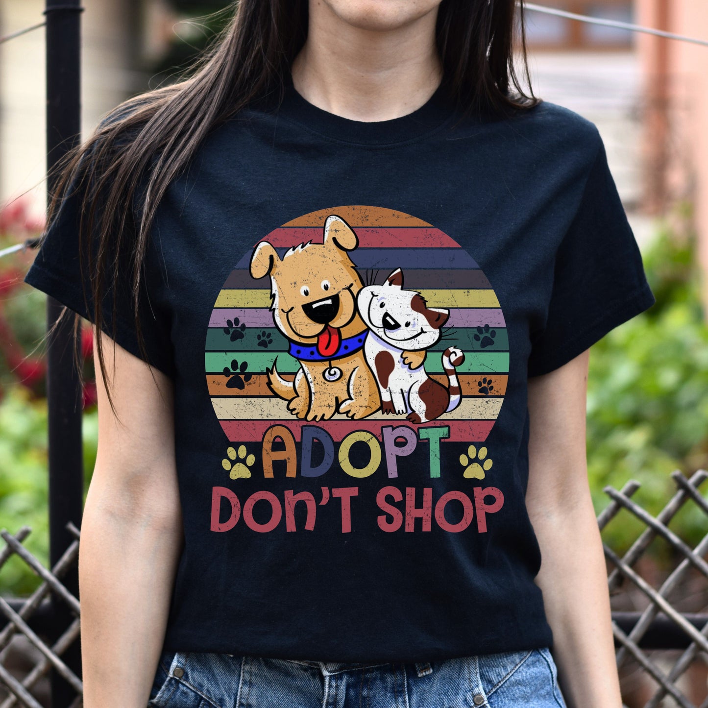 Adopt don't shop Unisex t-shirt dog cat adoption tee black dark heather-Family-Gift-Planet