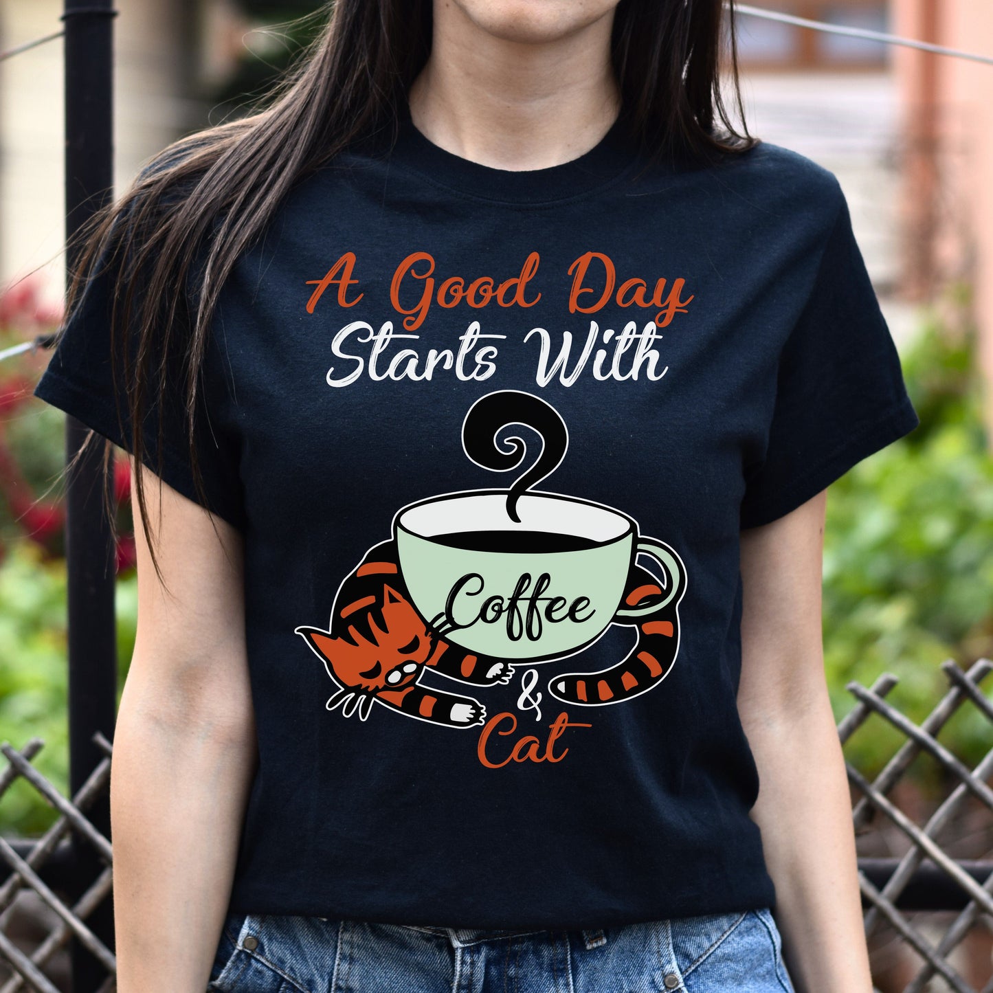 A good day starts with Coffee and Cat Unisex shirt gift Black Dark Heather-Family-Gift-Planet