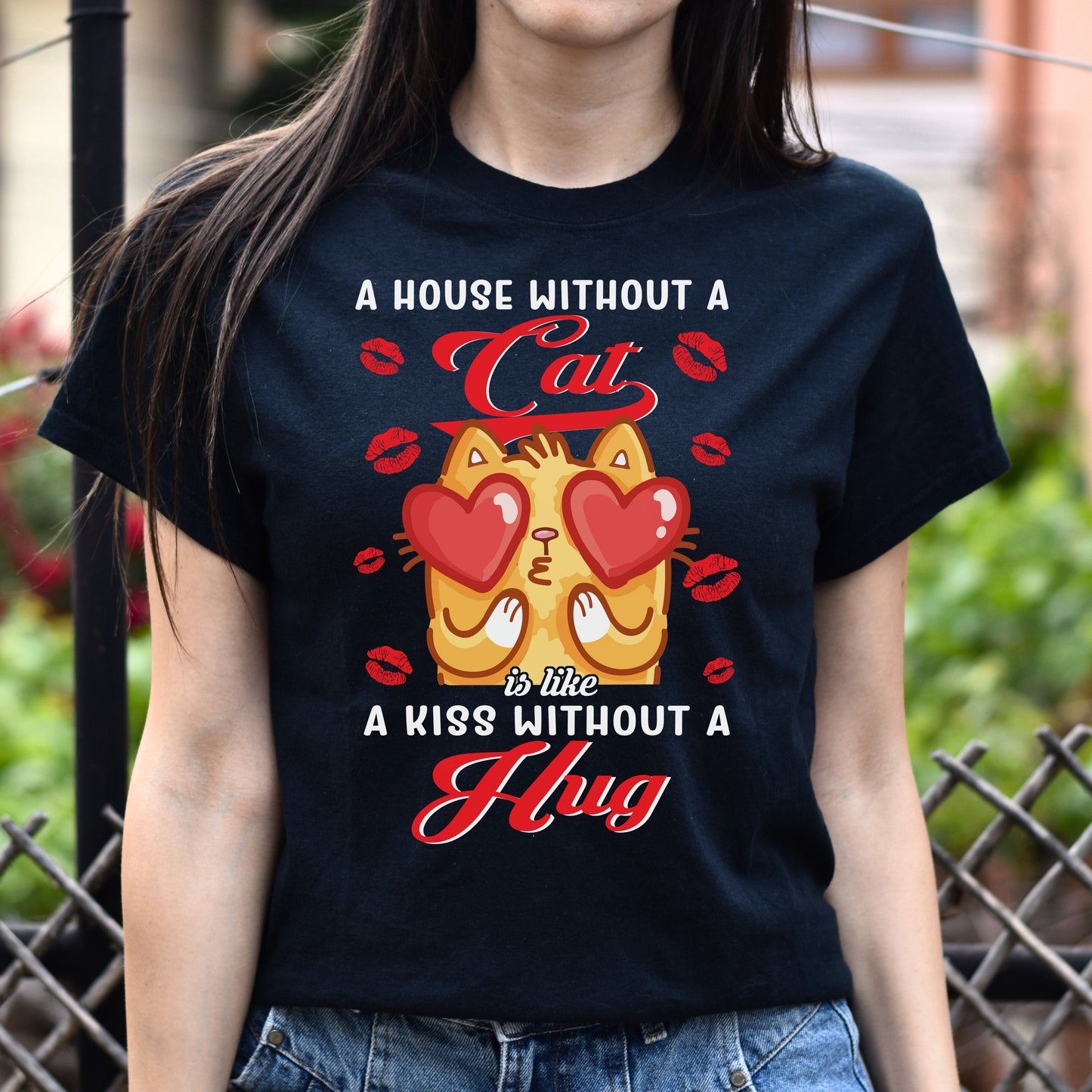 A house without a cat is like a kiss without hug Unisex shirt Black Dark Heather-Family-Gift-Planet