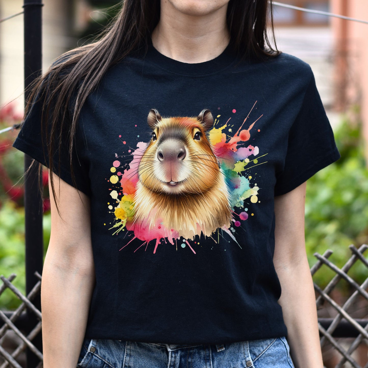 Capybara Color Splash Unisex T-Shirt Black Navy Dark Heather-Black-Family-Gift-Planet