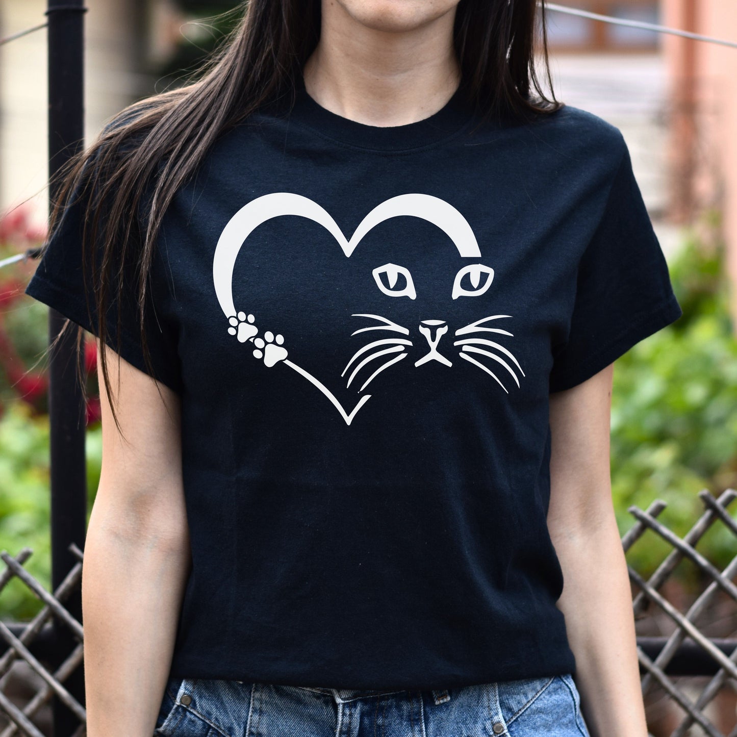 Cat Heart Unisex shirt cat love tee Black Dark Heather-Family-Gift-Planet