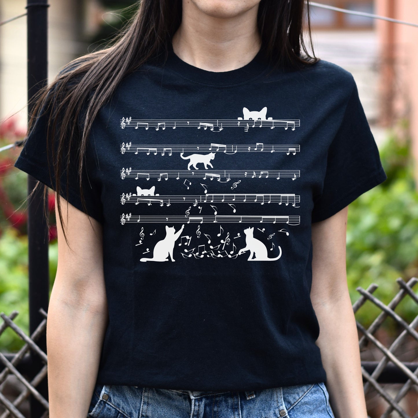 Cat Music Notes Unisex shirt cat melody tee Black Dark Heather-Black-Family-Gift-Planet