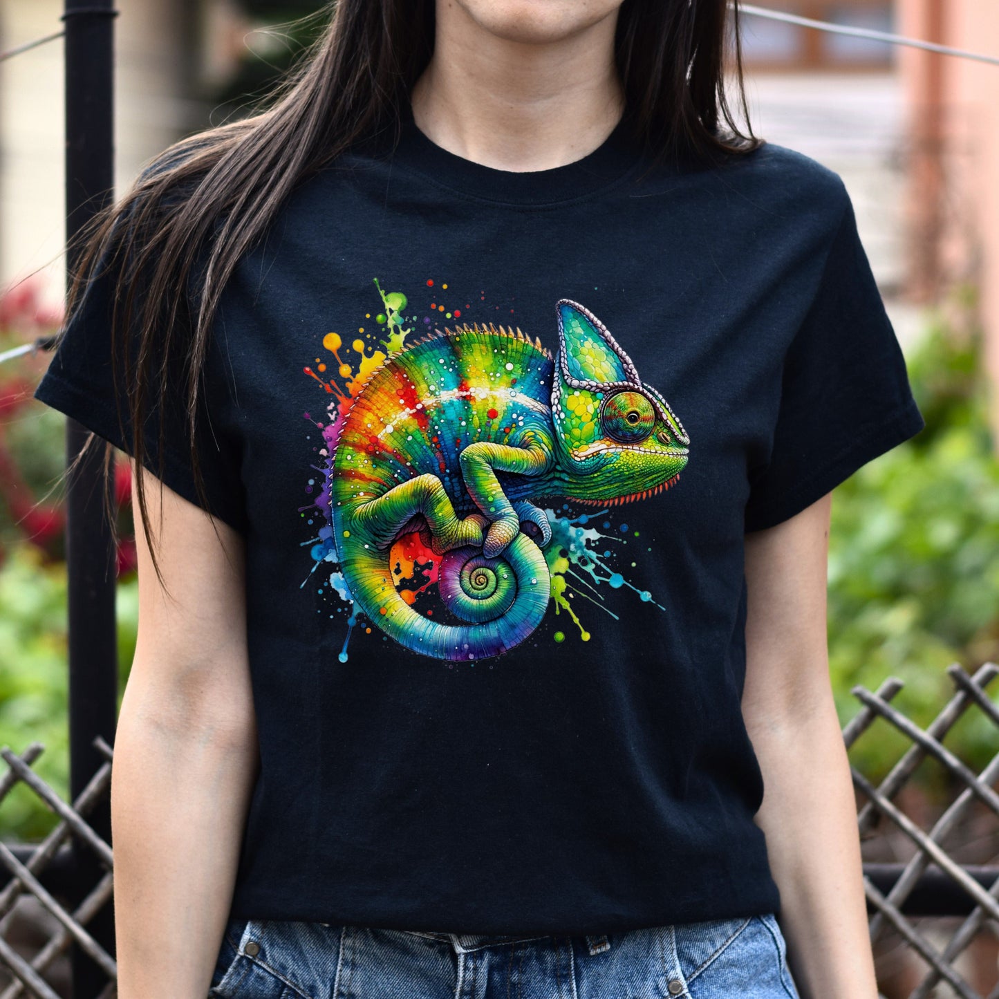 Chameleon Color Splash Unisex T-Shirt Black Navy Dark Heather-Black-Family-Gift-Planet