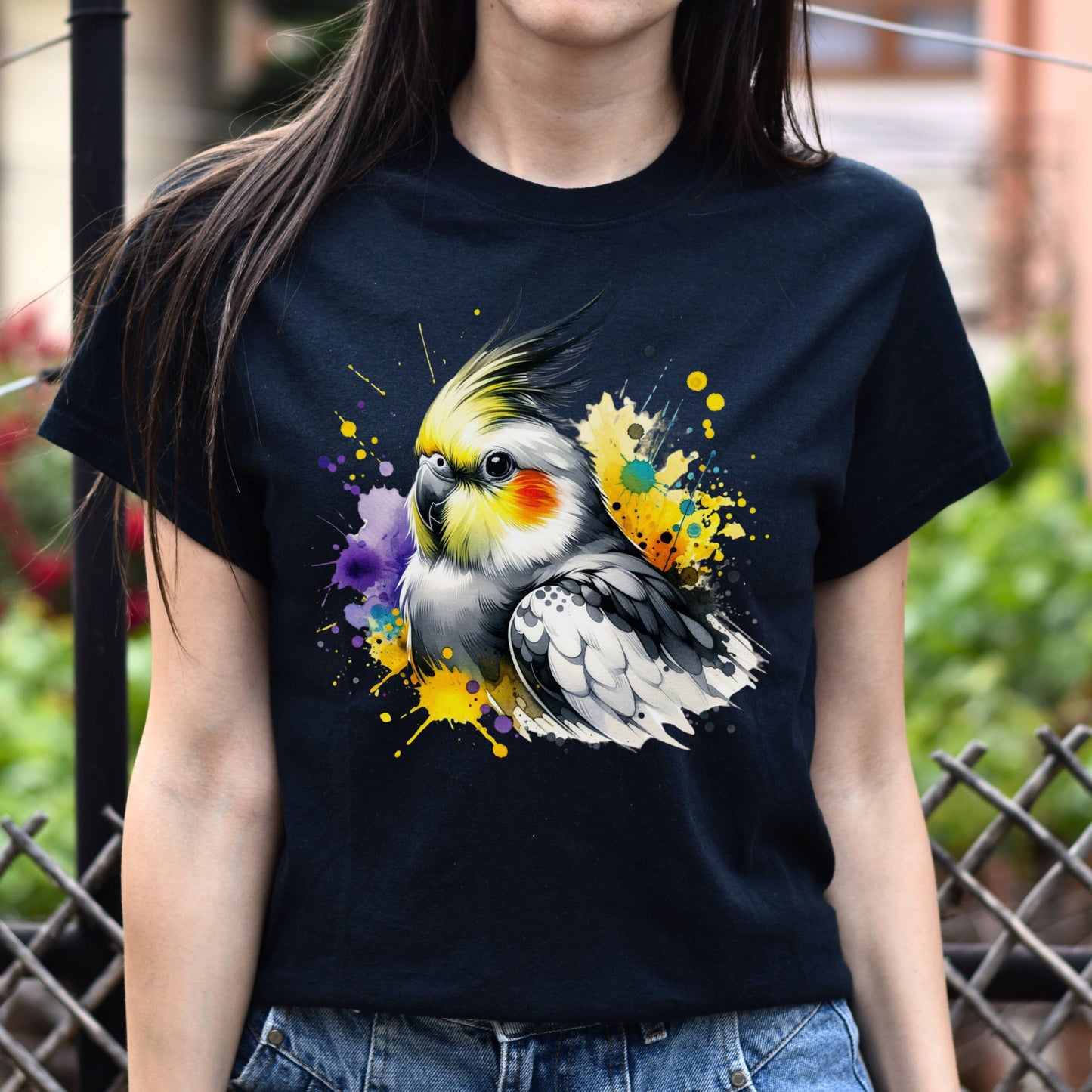 Cockatiel Mama Color Splash Unisex T-Shirt Black Navy Dark Heather-Black-Family-Gift-Planet
