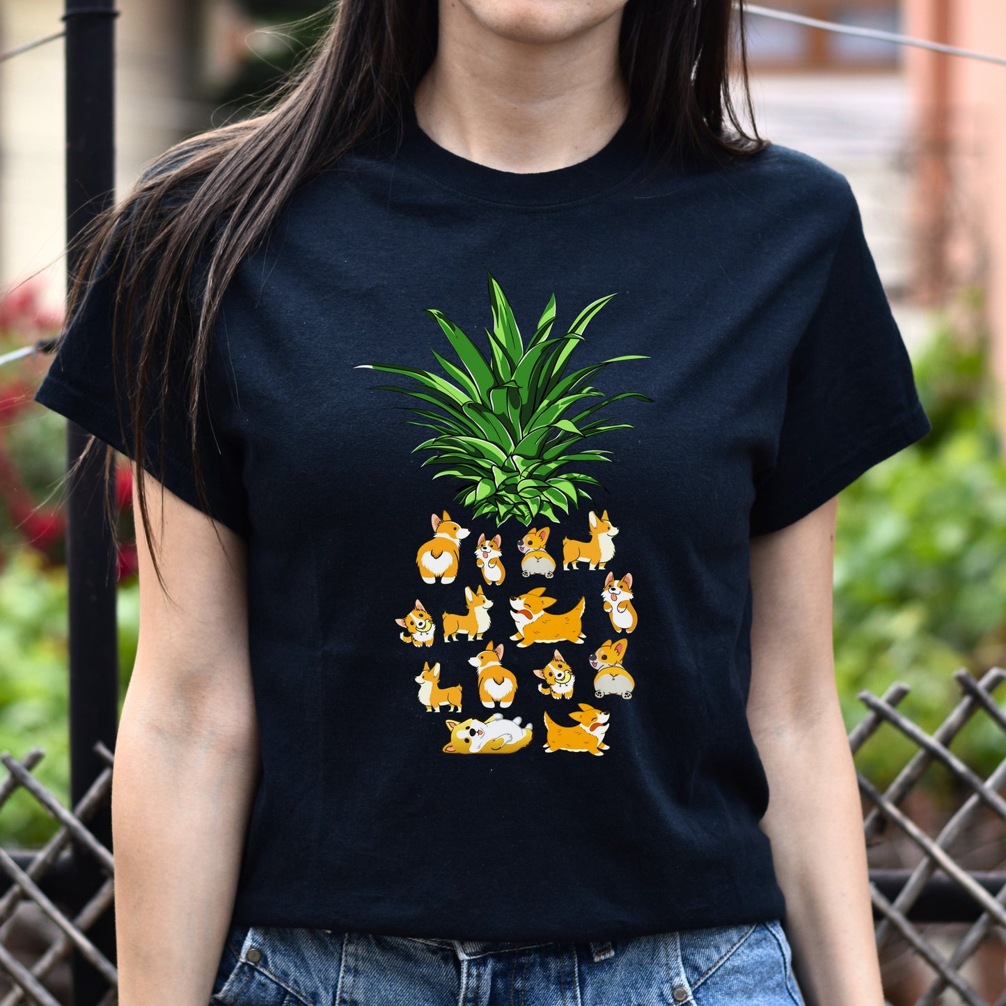 Corgi Pineapple Unisex T-Shirt gift Corgi dog owner tee black dark heather-Black-Family-Gift-Planet