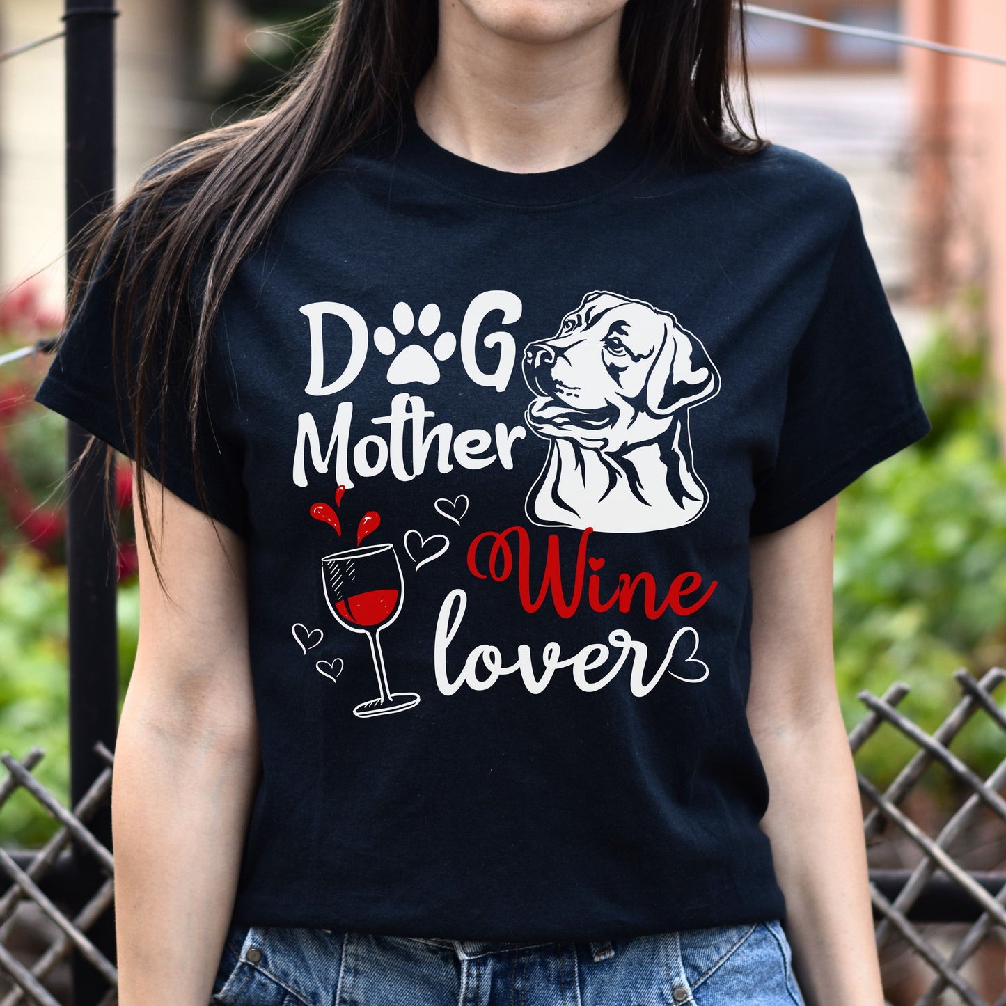 Dog mother wine lover Unisex t-shirt gift dog mom tee black navy dark heather-Family-Gift-Planet