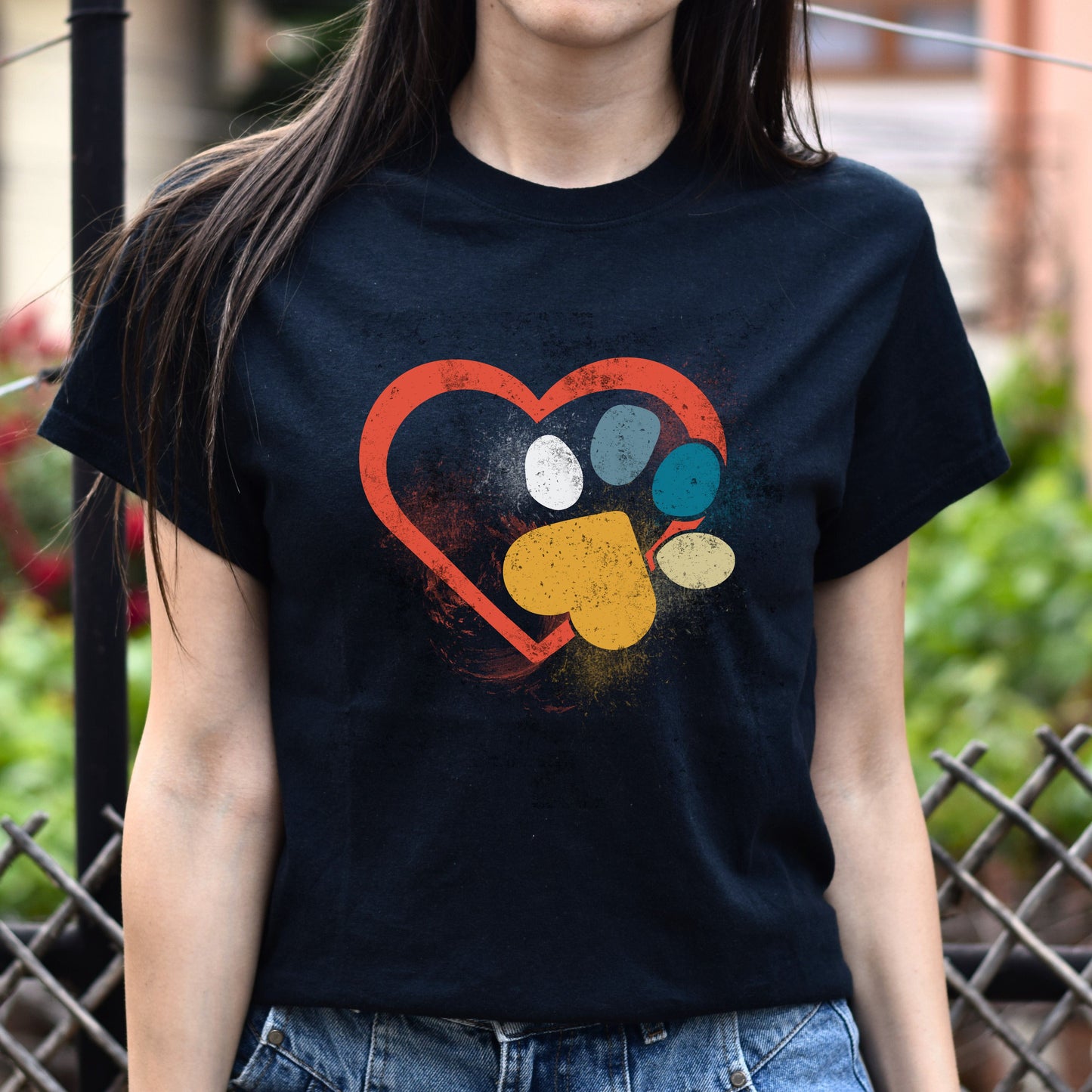 Heart Pet Footprint Unisex T-Shirt gift dog lover tee black dark heather-Black-Family-Gift-Planet