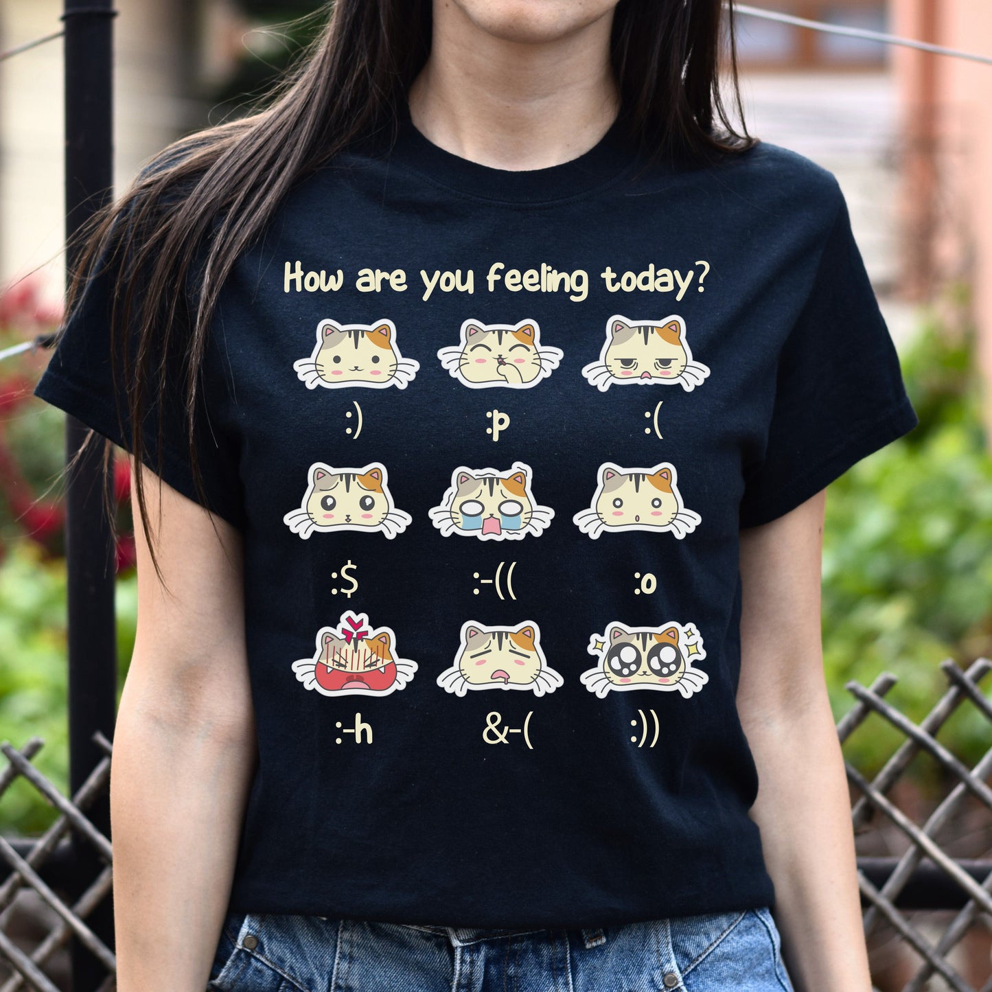 How are you feeling today Unisex shirt cat emoji Black Dark Heather-Family-Gift-Planet