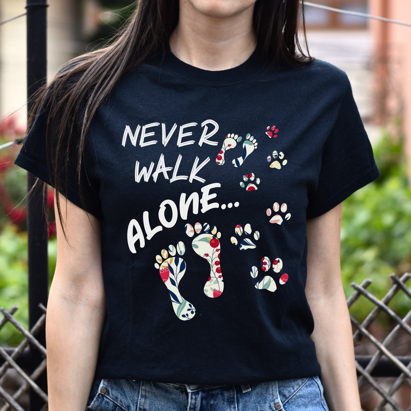 Never walk alone dog love Unisex t-shirt gift black navy dark heather-Black-Family-Gift-Planet