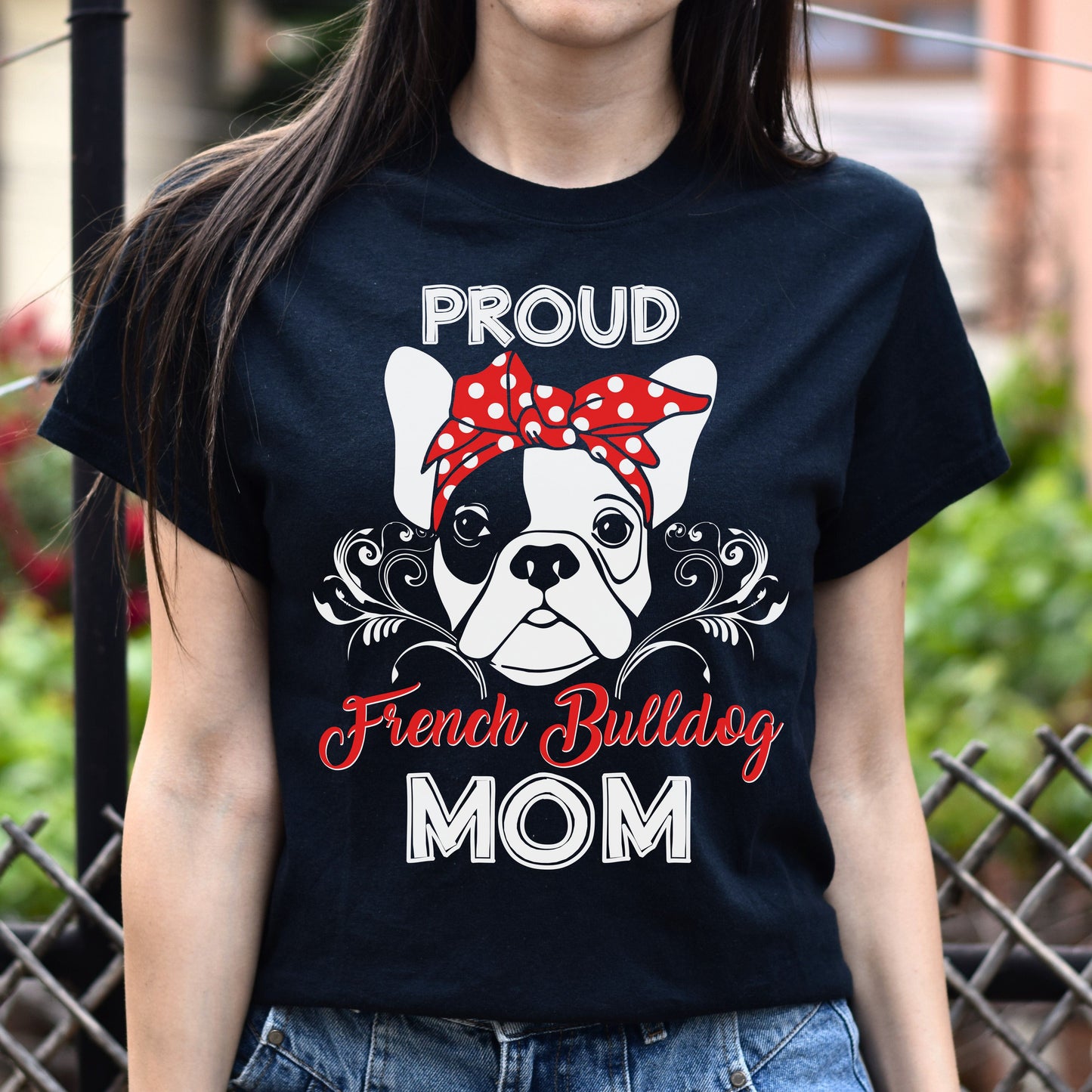 Proud French bulldog mom Unisex t-shirt gift black navy dark heather-Family-Gift-Planet