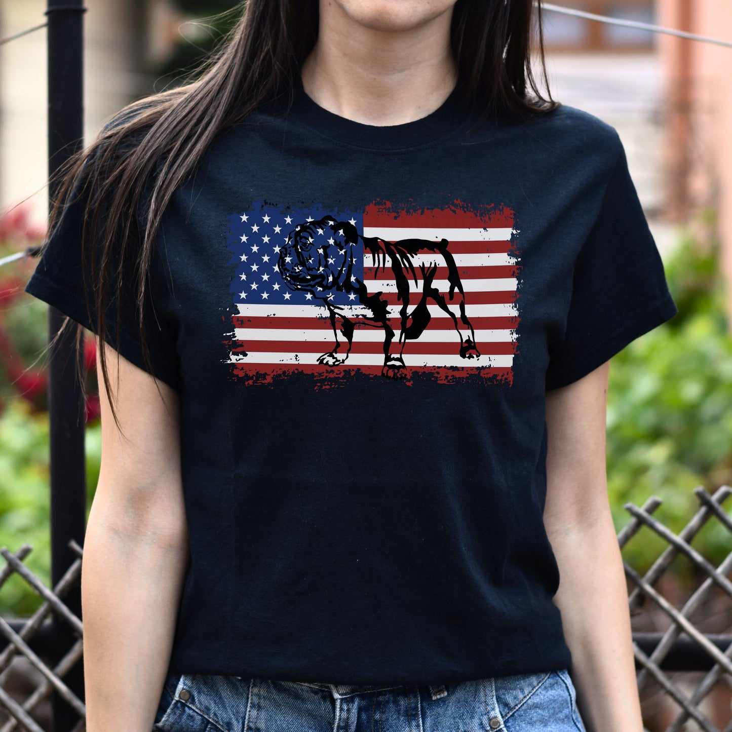 Pug American Flag Unisex T-Shirt gift US Pug dog owner tee black dark heather-Family-Gift-Planet