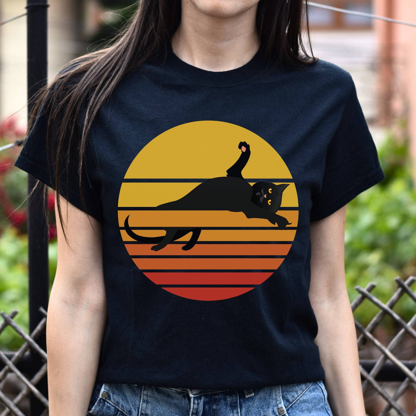 Retro black cat Unisex shirt cat lover tee Black Dark Heather-Family-Gift-Planet