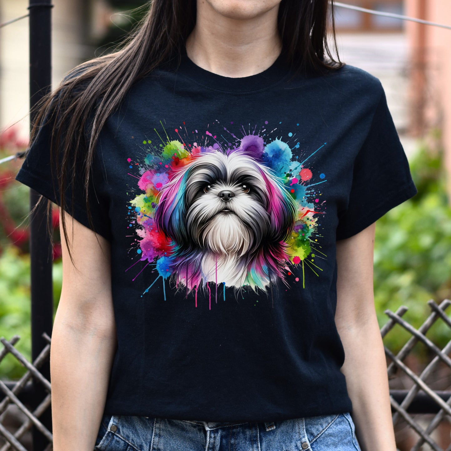 Shih Tzu dog mom Color Splash Unisex T-shirt Black Navy Dark Heather-Black-Family-Gift-Planet