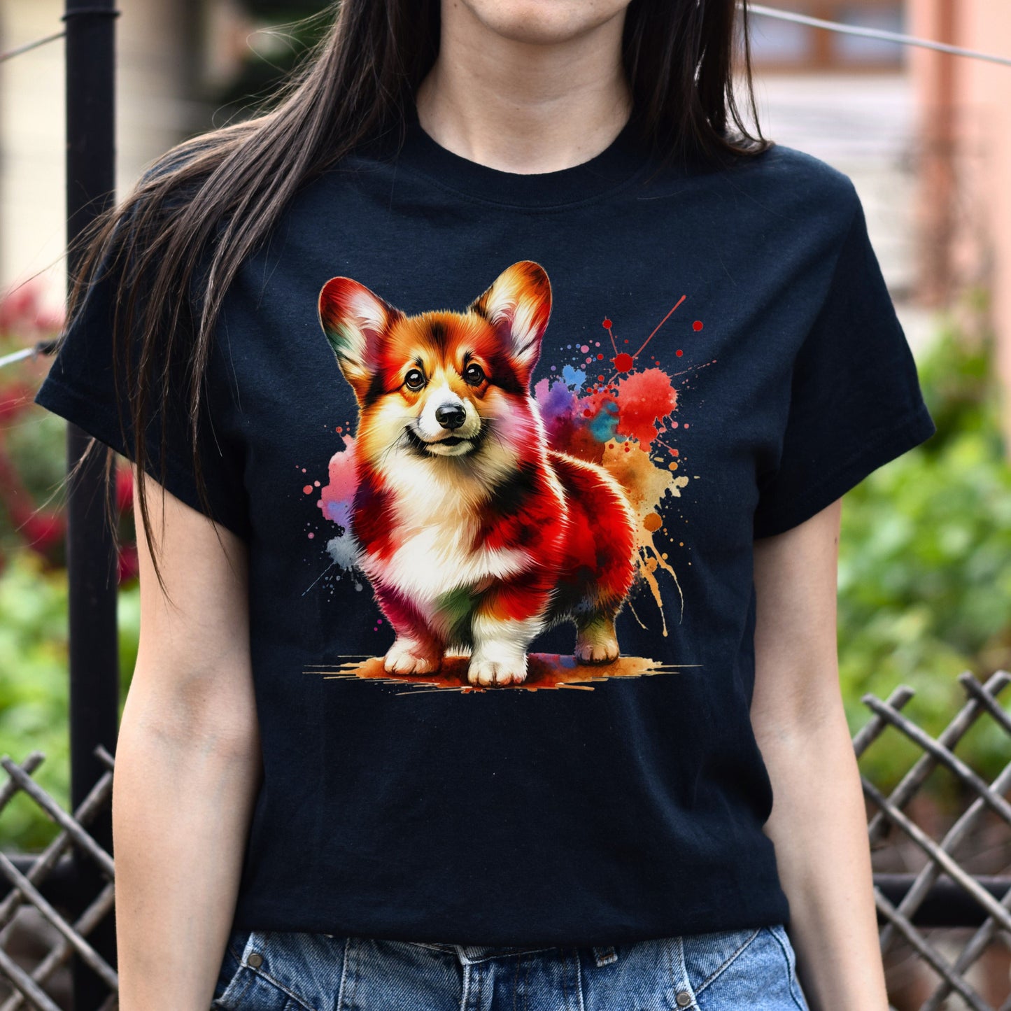 Welsh Corgi Color Splash Unisex T-Shirt Black Navy Dark Heather-Black-Family-Gift-Planet