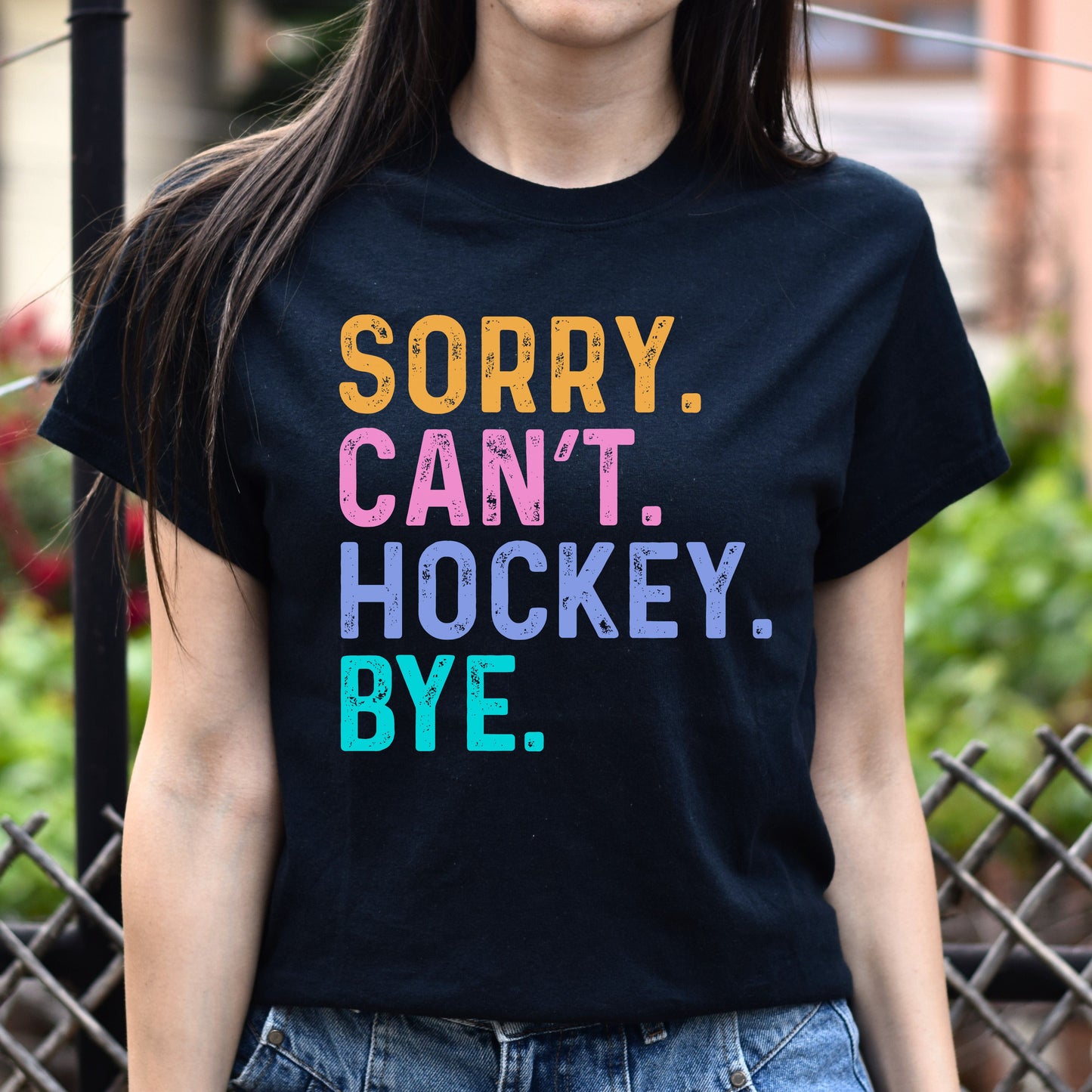 Hockey fan Unisex t-shirt Sorry Can't Hockey Bye tee black dark heather-Family-Gift-Planet