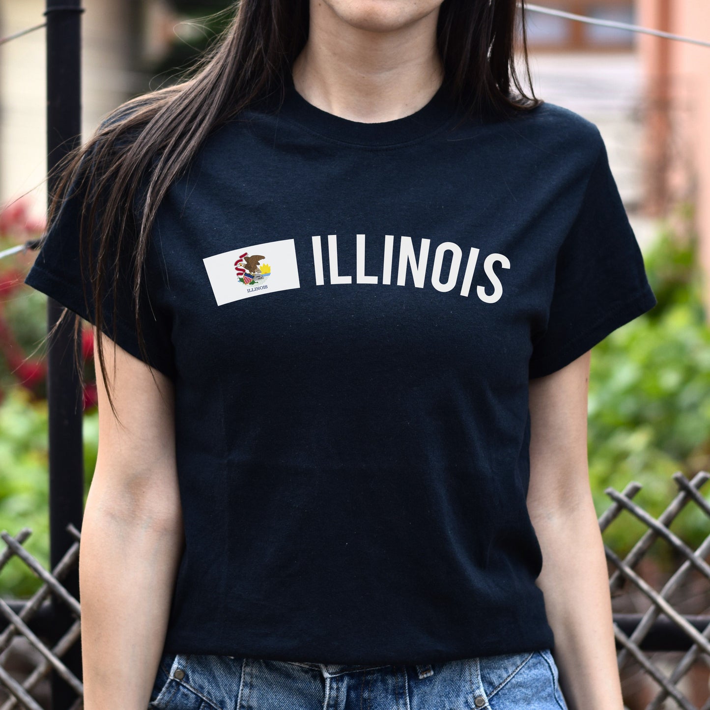 Illinois Unisex T-shirt gift Illinois flag tee Chicago Aurora Rockford White Black-Black-Family-Gift-Planet