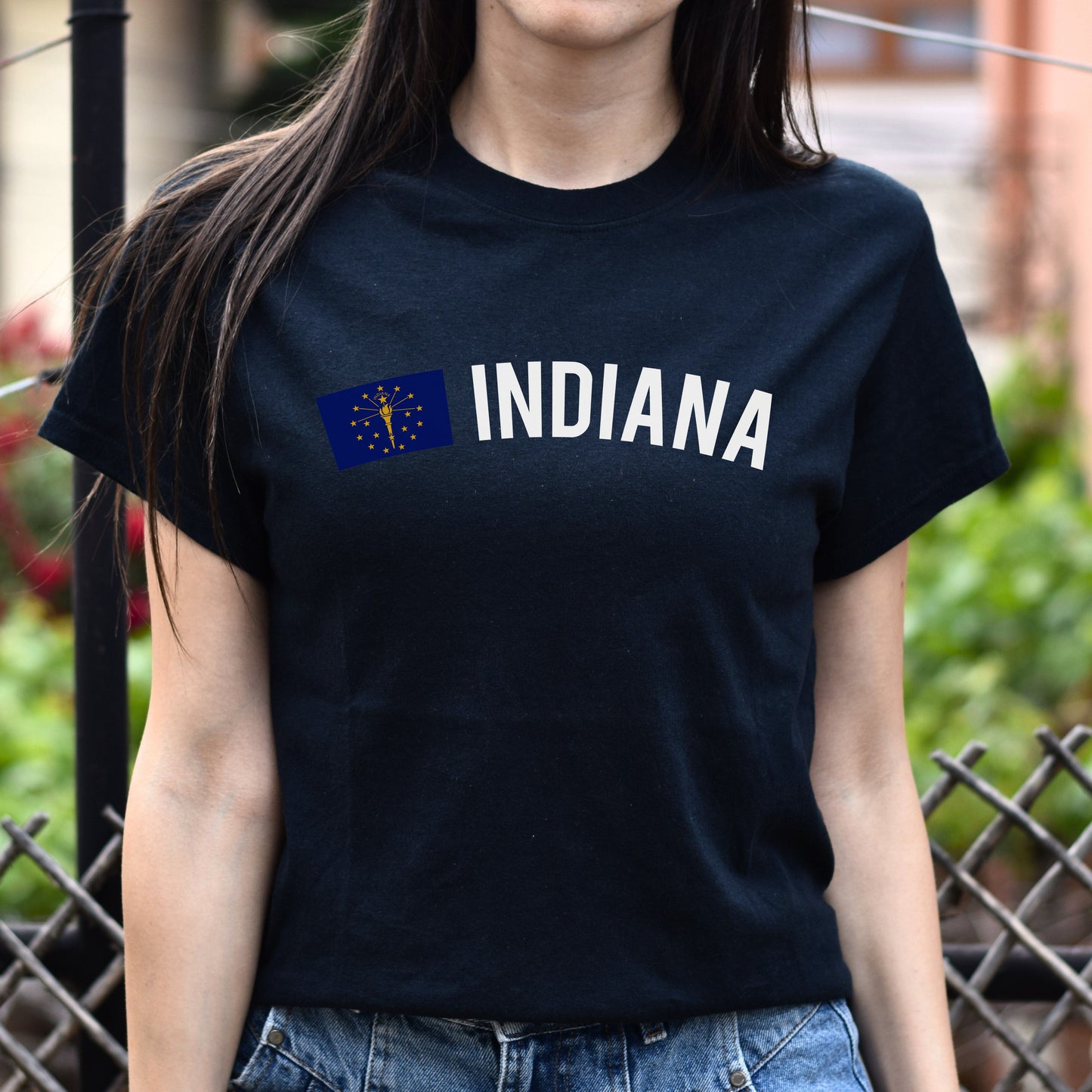 Indiana Unisex T-shirt gift Indiana flag tee Indianapolis Fort Wayne White Black-Black-Family-Gift-Planet