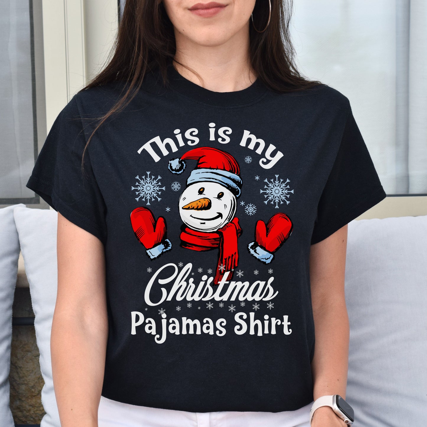 Christmas pajamas Unisex shirt snowman Holiday tee Black Dark Heather-Black-Family-Gift-Planet