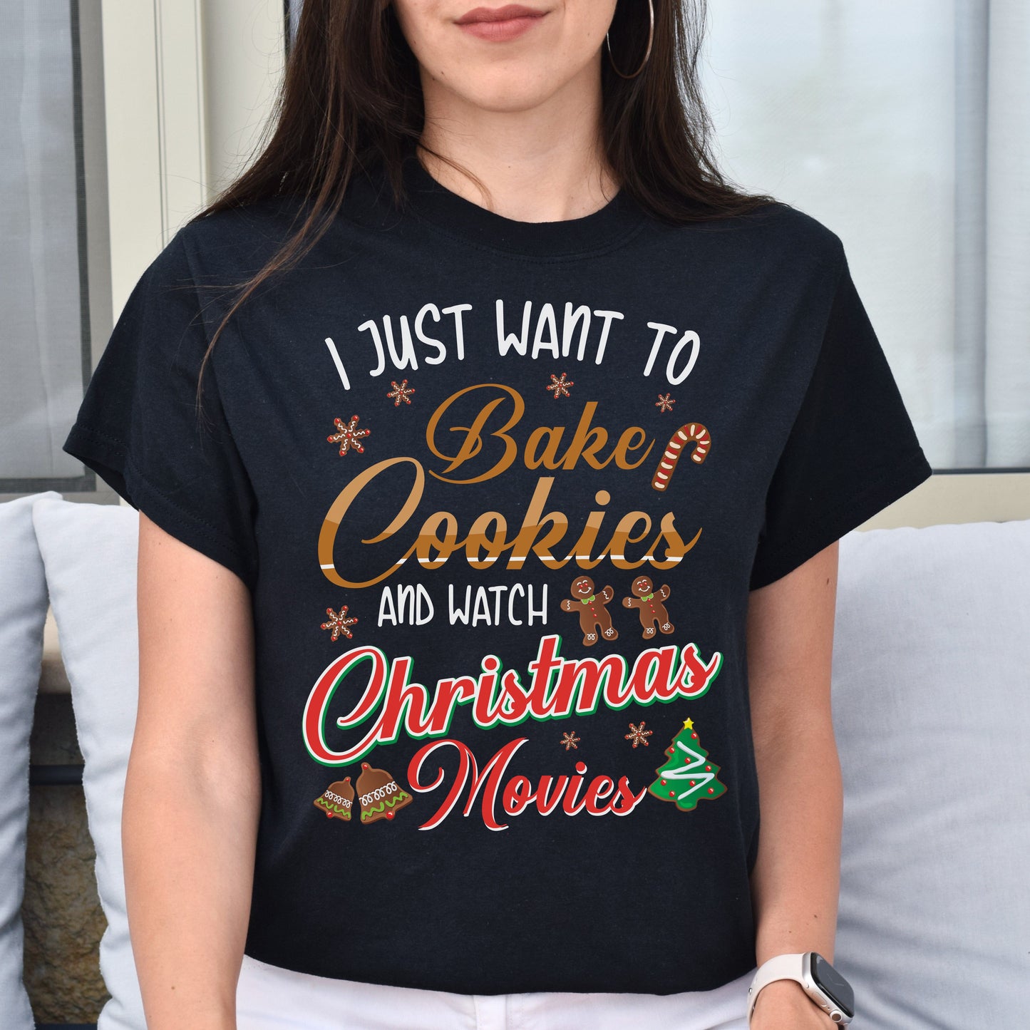 I just want to bake cookies and watch Christmas movies Unisex shirt-Black-Family-Gift-Planet