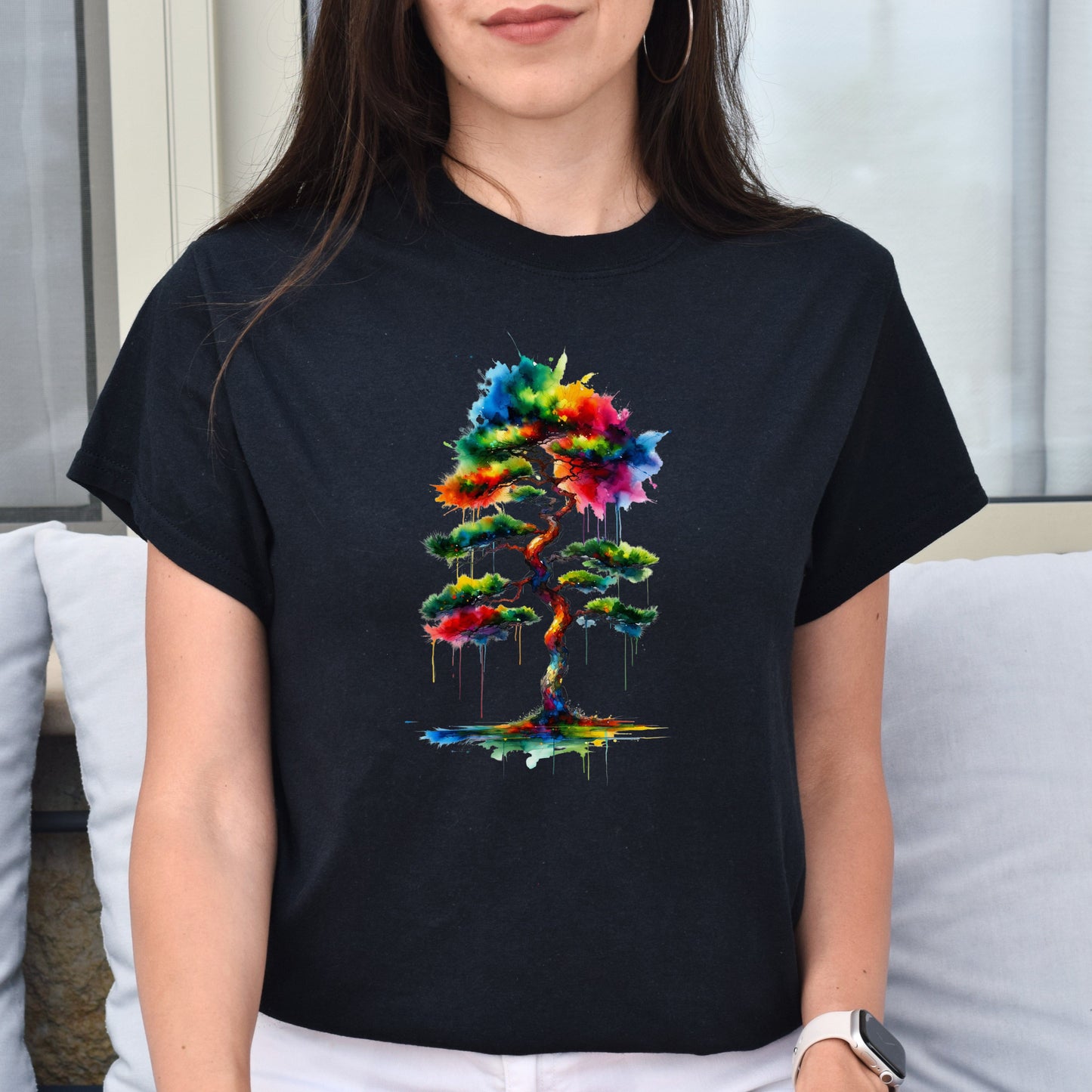 Mystical Tree Color Splash Unisex T-shirt abstract tree tee Black Navy Dark Heather-Family-Gift-Planet