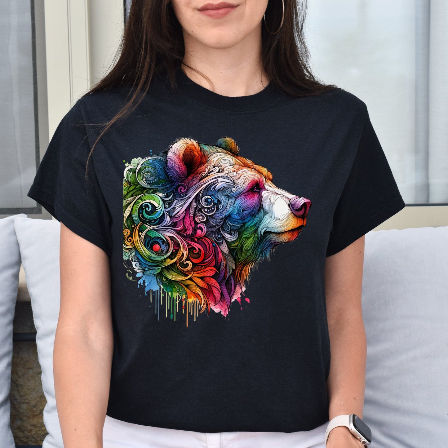 Bear colorful artistic Unisex T-shirt Black Navy Dark Heather-Family-Gift-Planet