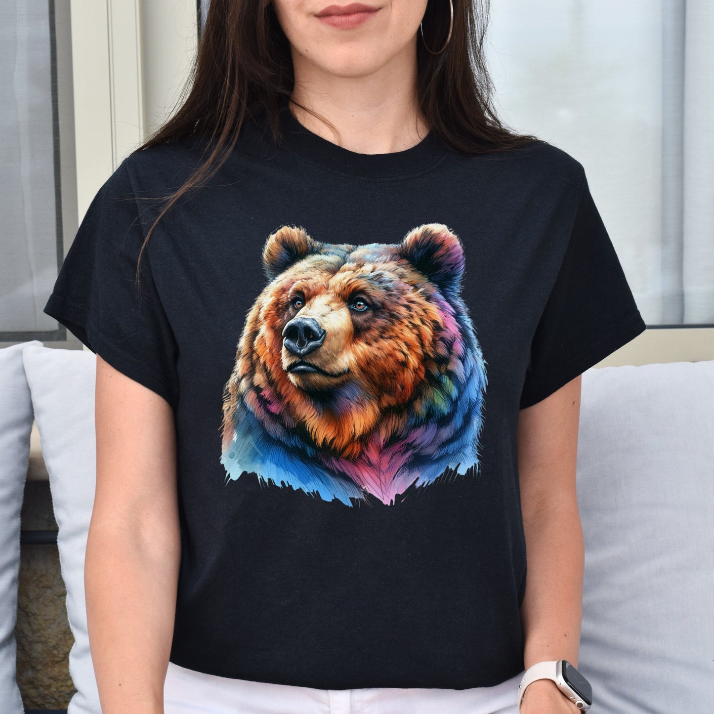Grizzly artistic colorful Unisex T-shirt Black Navy Dark Heather-Family-Gift-Planet