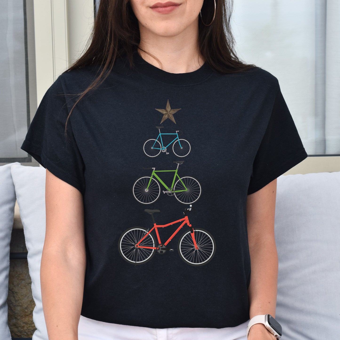 Bicycles Christmas tree Unisex shirt Cyclist Holiday tee Black Dark Heather-Family-Gift-Planet