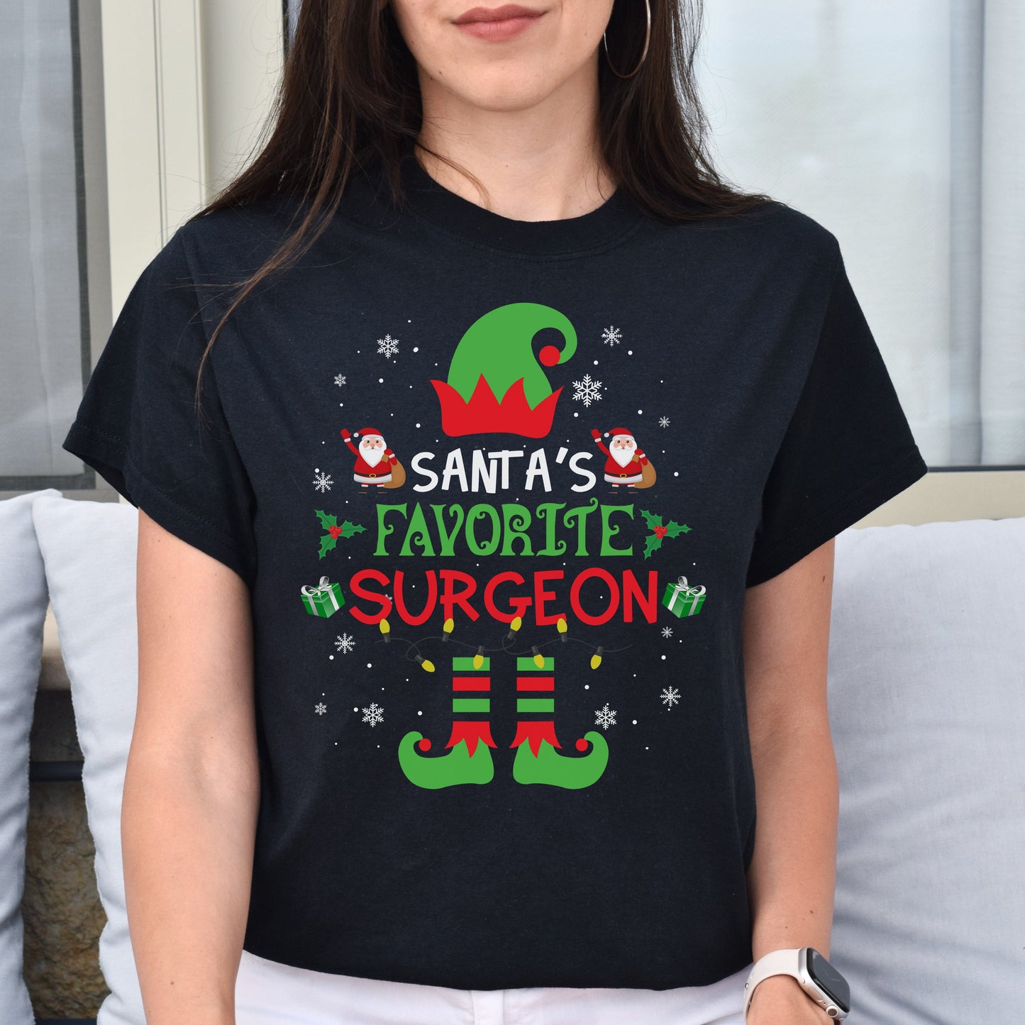 Santa's favorite Surgeon Unisex shirt Surgeon Christmas tee Black Dark Heather-Black-Family-Gift-Planet
