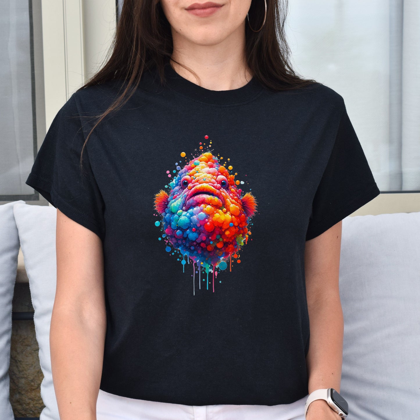 Deep Sea Fish Color Splash Unisex T-shirt Black Navy Dark Heather-Family-Gift-Planet