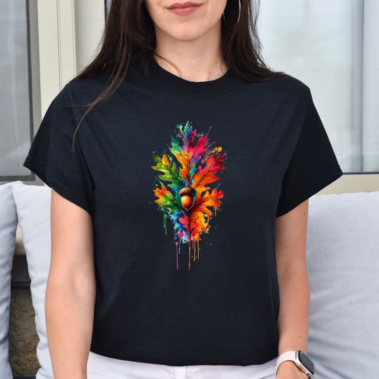Abstract oak tree leaf Color Splash Unisex T-shirt Black Navy Dark Heather-Family-Gift-Planet
